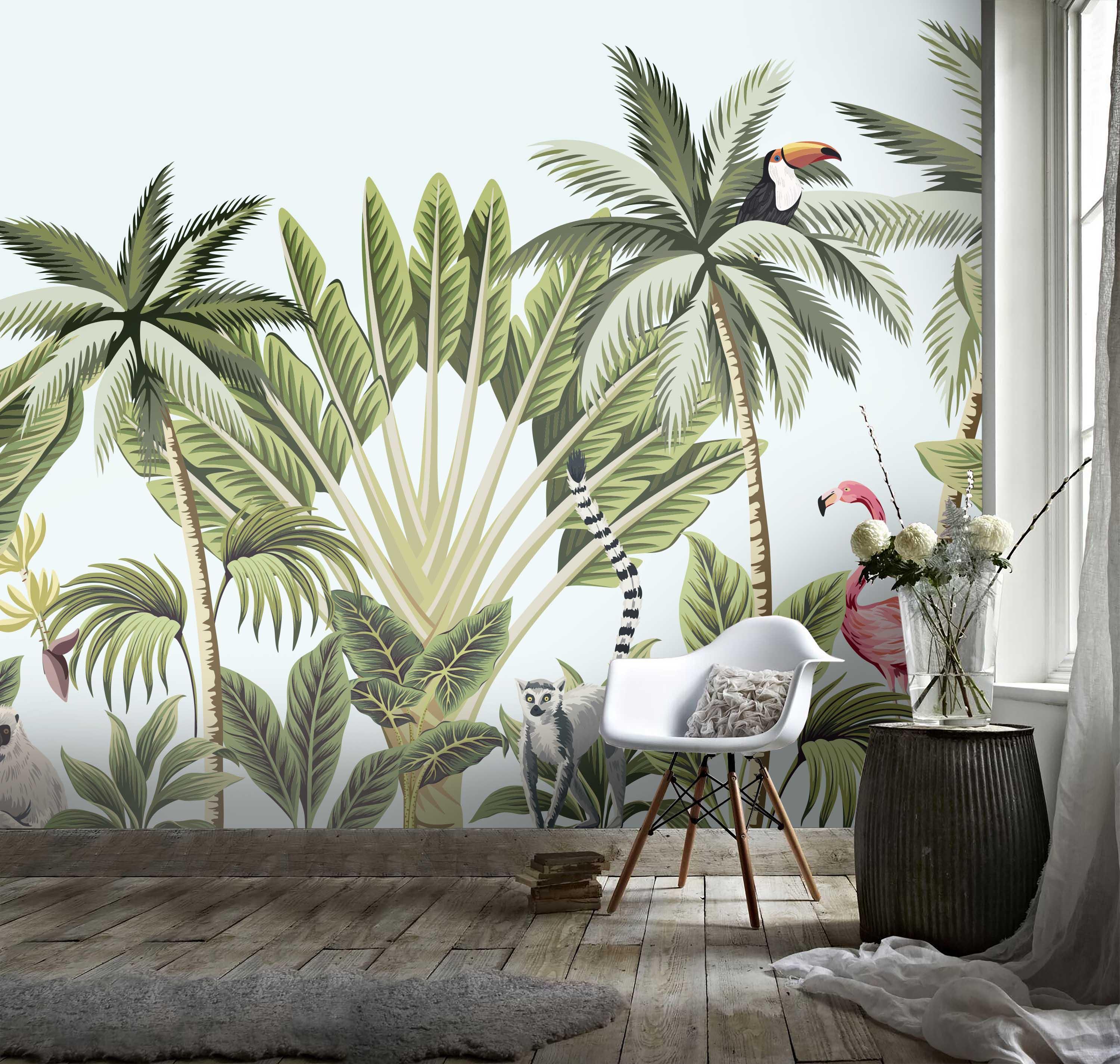 3D Tropical Plant Flamingo  Wall Mural Wallpaper 42- Jess Art Decoration