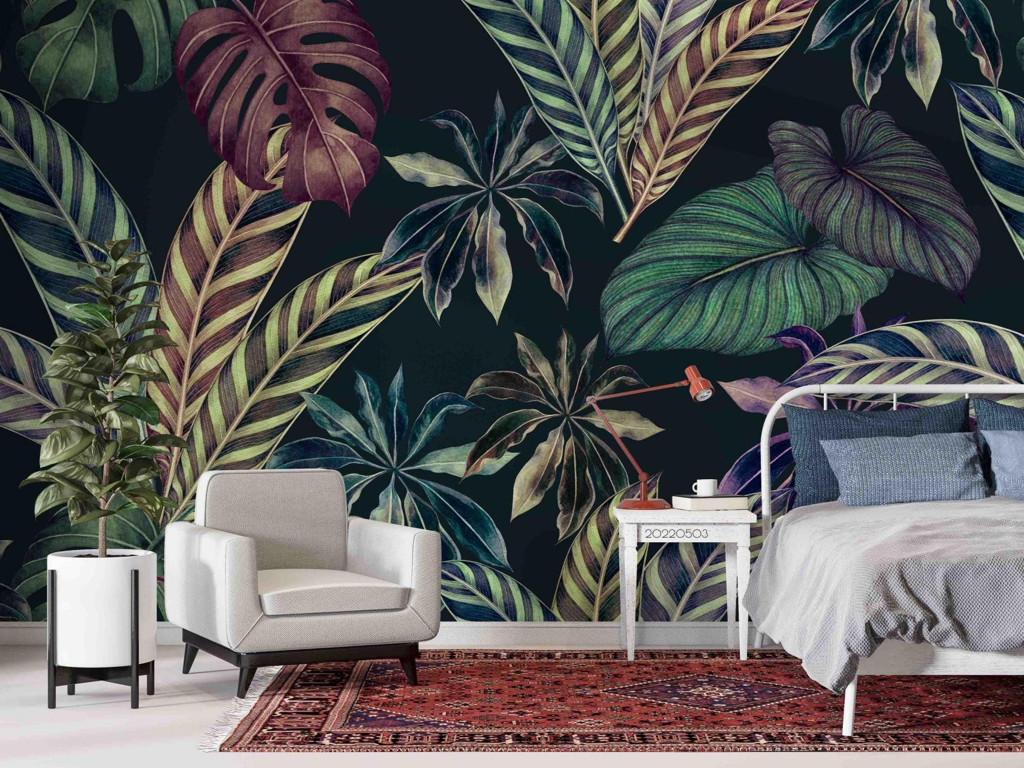 3D Tropic Leaves Pattern Wall Mural Wallpaper SWW 44- Jess Art Decoration