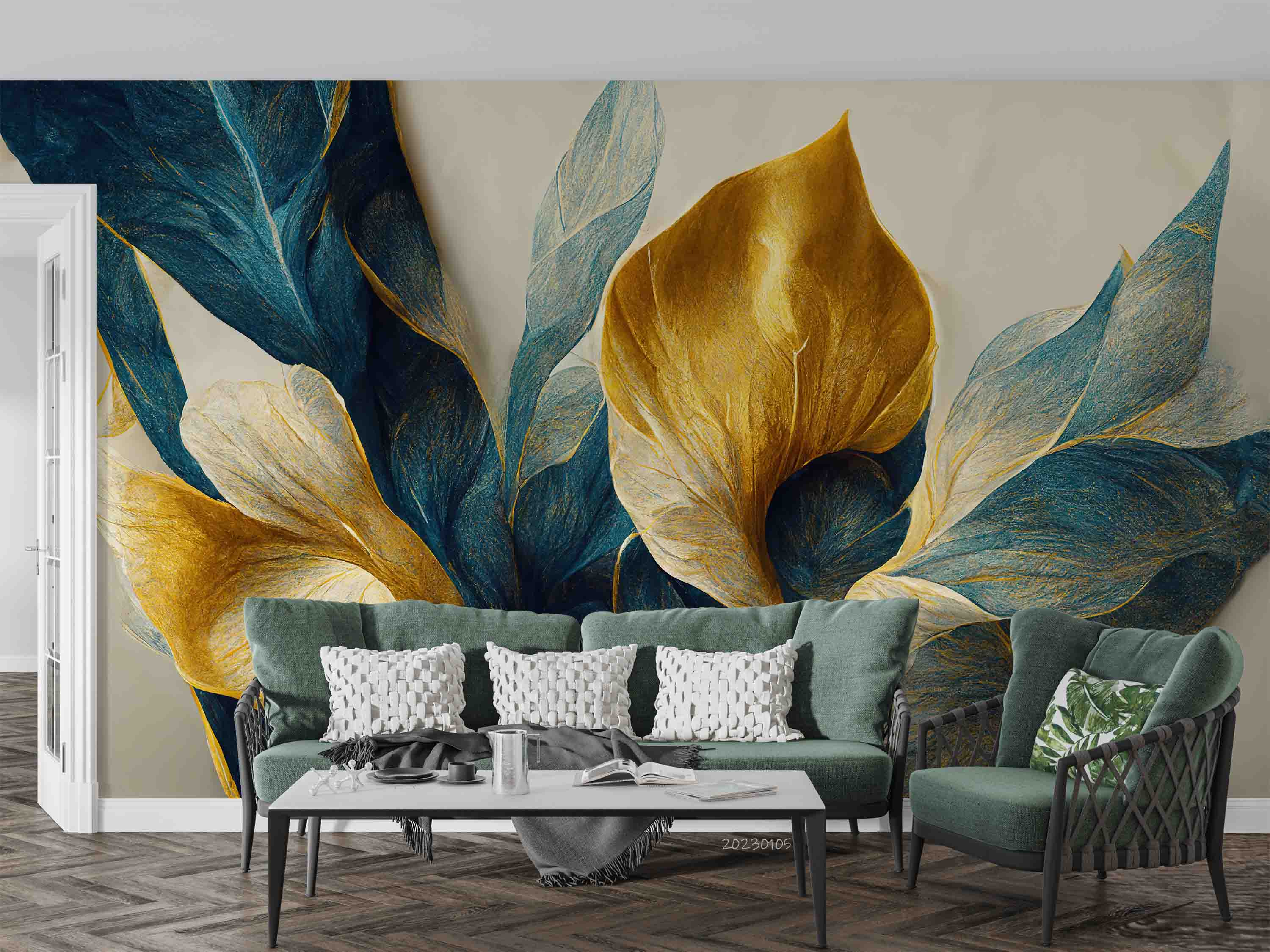 3D Vintage Gold Leaf Wall Mural Wallpaper GD 1829- Jess Art Decoration