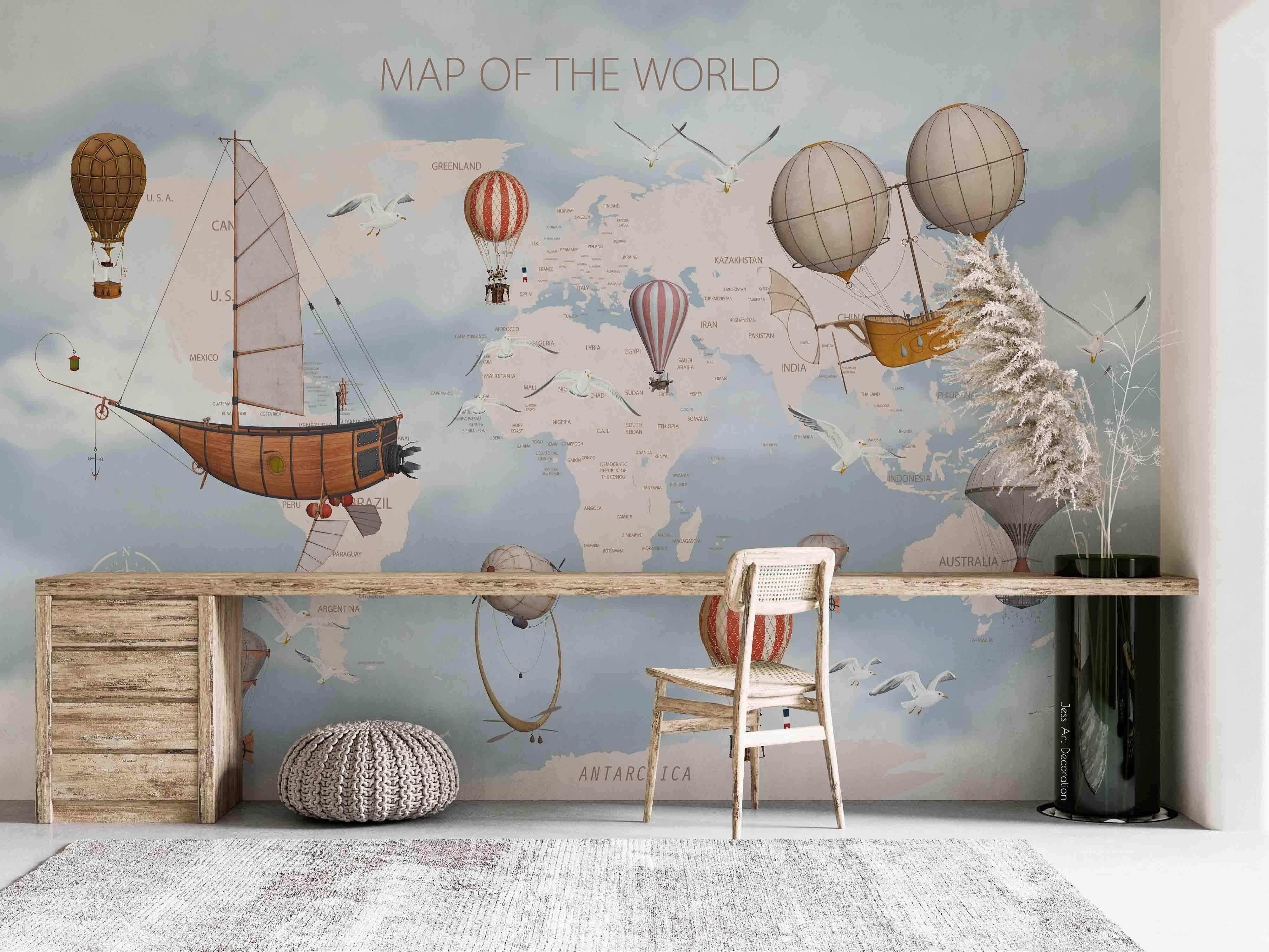 3D Cartoon World Map Wall Mural Wallpaper sww 2- Jess Art Decoration