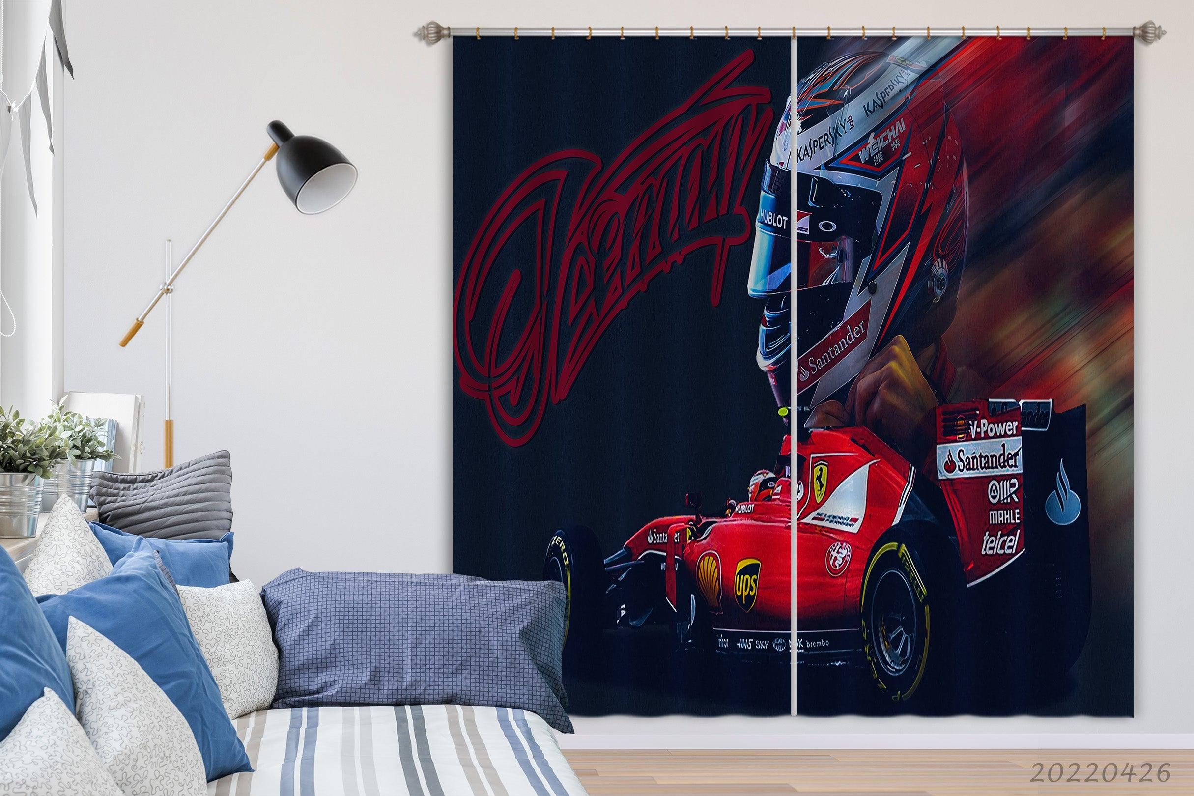 3D Formula One Racing Helmet Ferrari Curtains and Drapes GD 4826- Jess Art Decoration