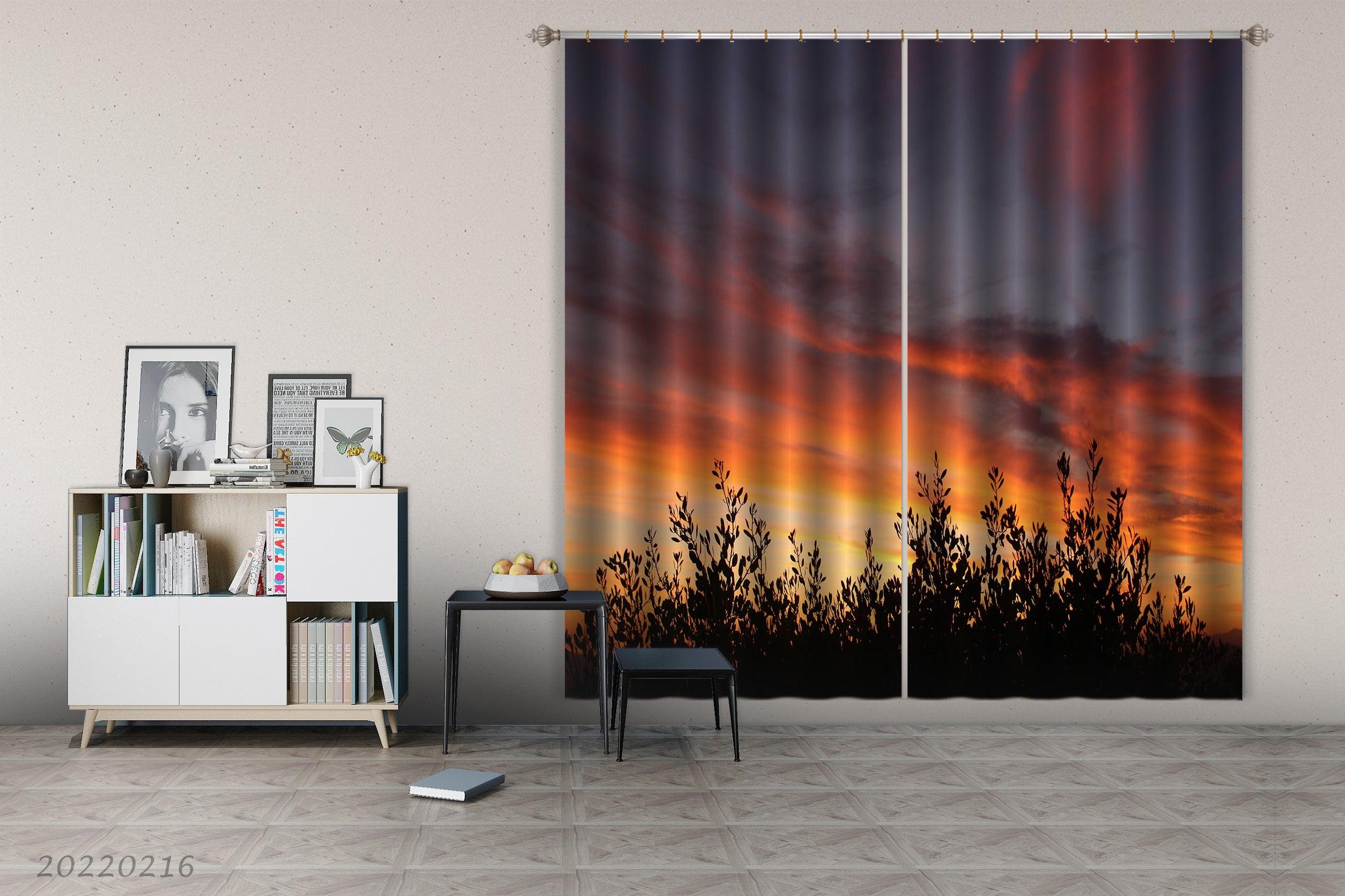 3D Woods Golden Red Sky Cloud Sunset Curtains and Drapes GD 2219- Jess Art Decoration
