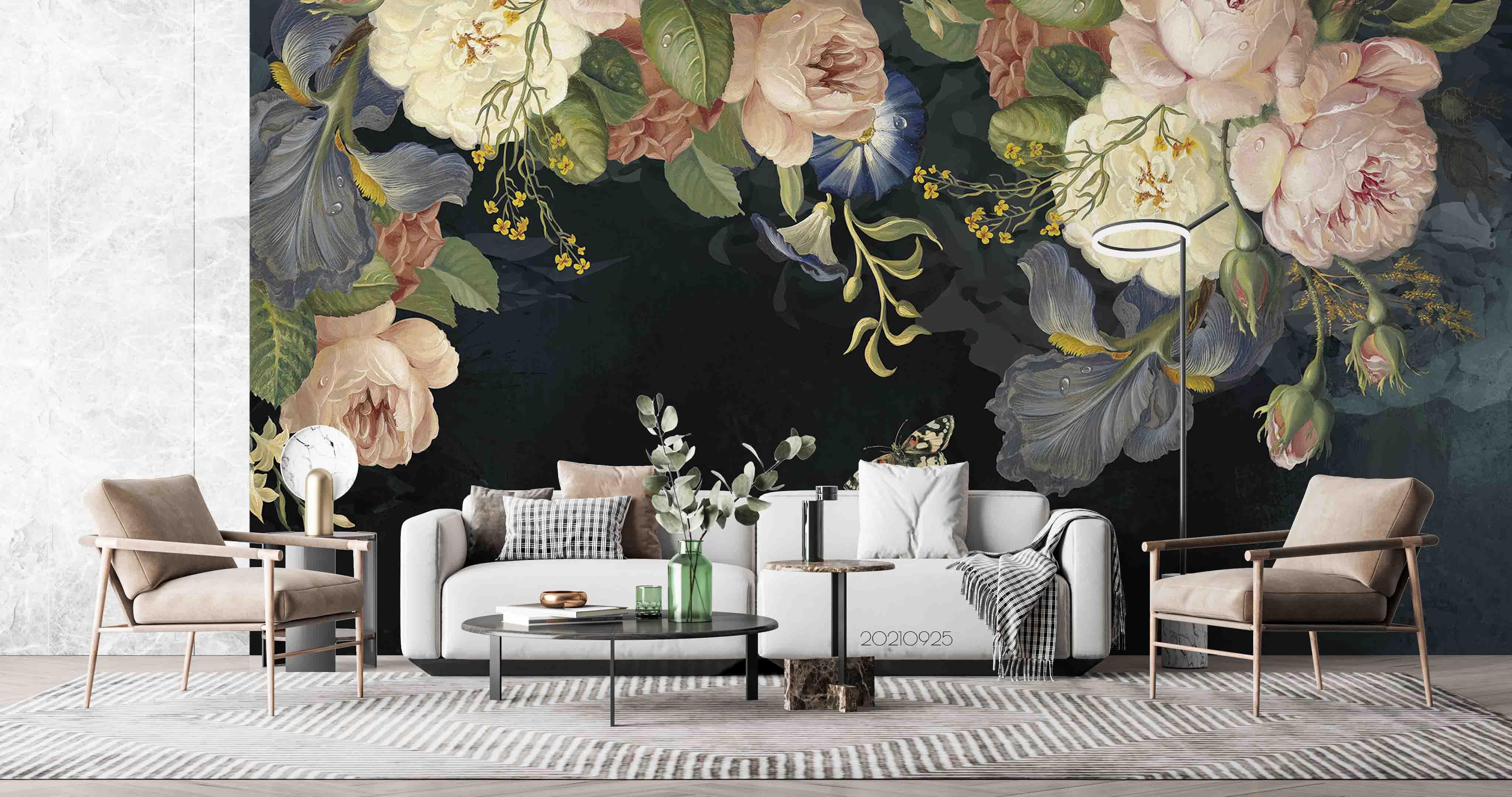 3D Hand Drawn Floral Leaves Wall Mural Wallpaper LQH 324- Jess Art Decoration