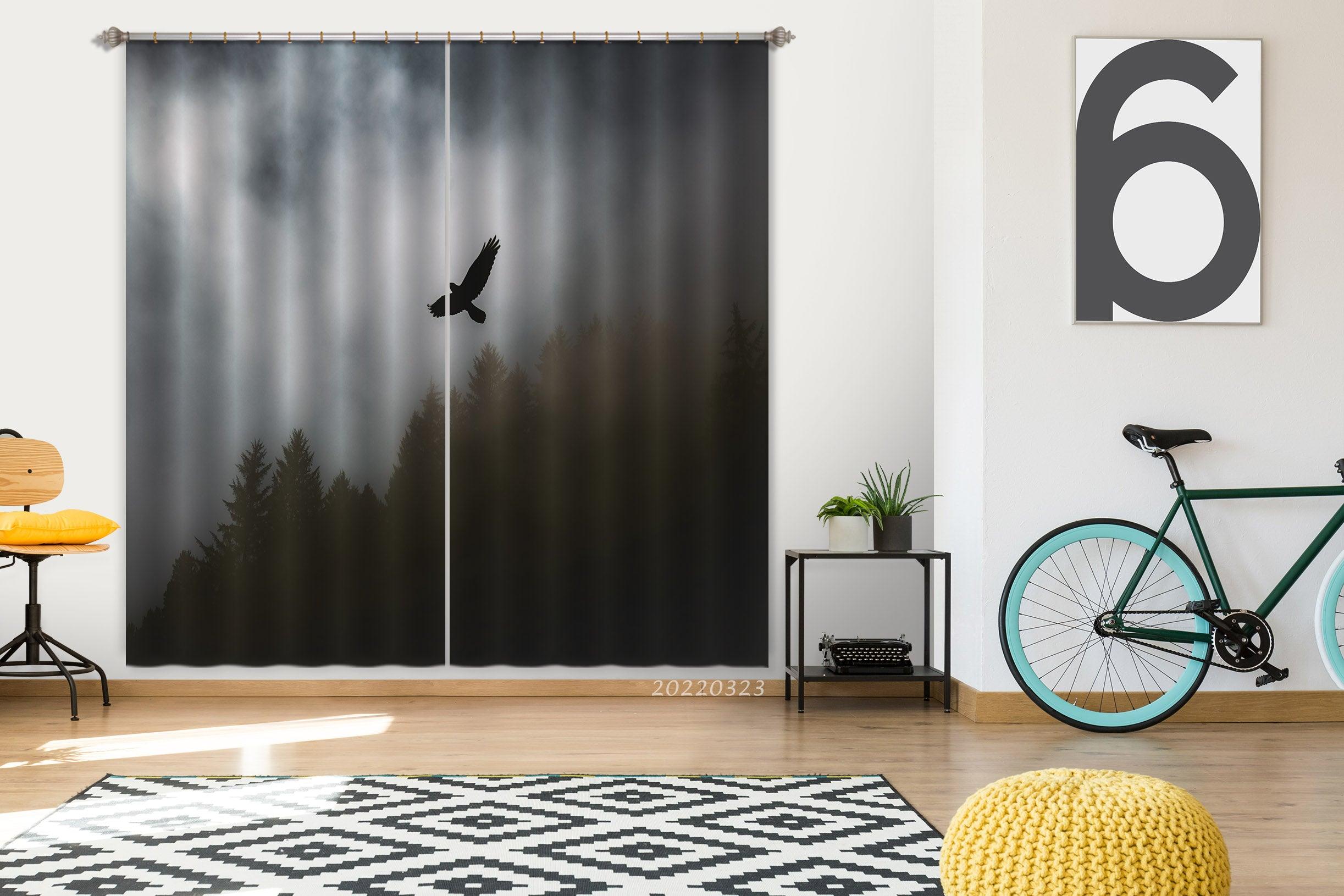 3D Woods Eagle Misty Cloudy Scenery Curtains and Drapes GD 2587- Jess Art Decoration