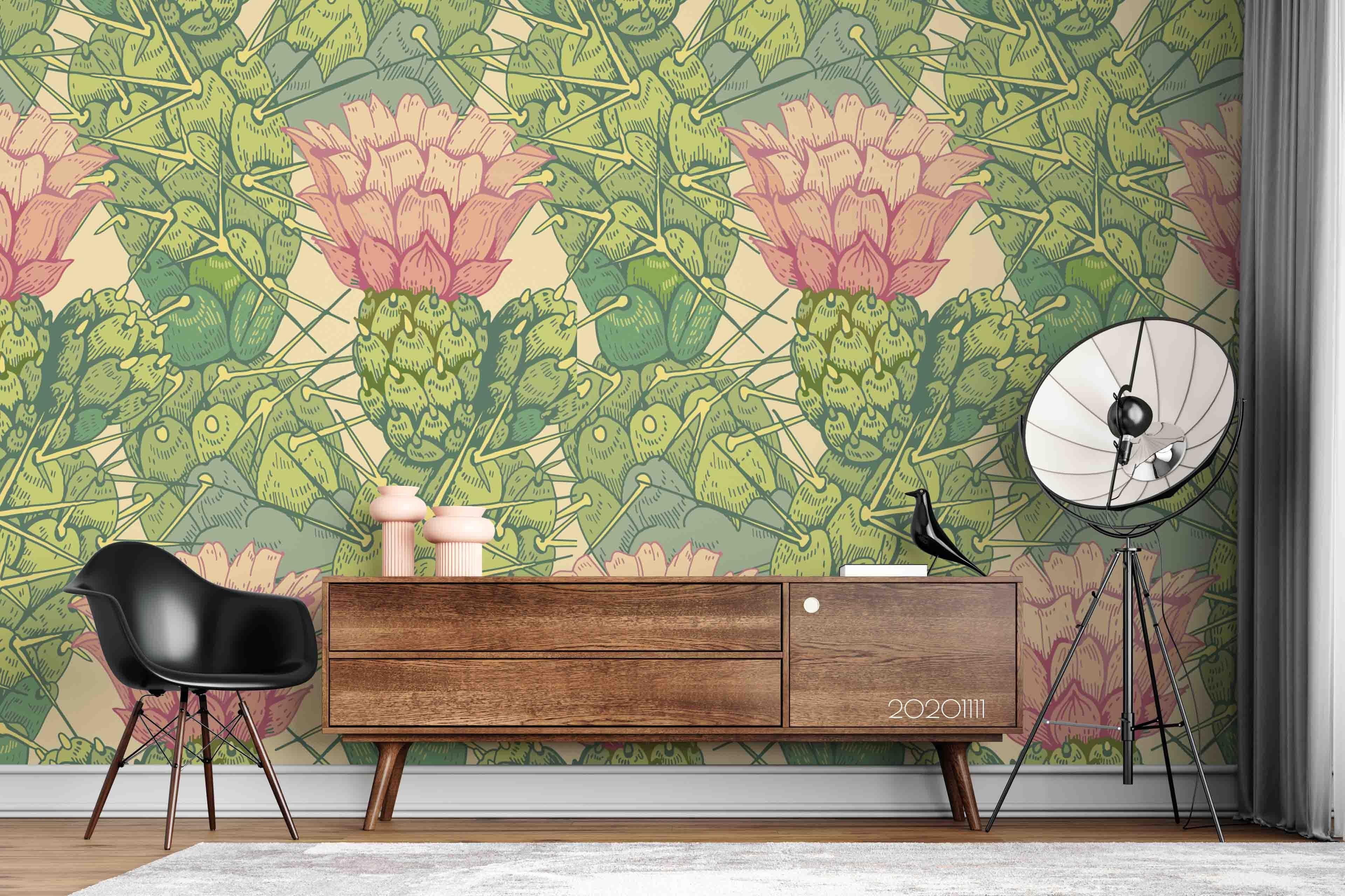 3D Hand Drawn Cactus Plant Pattern Wall Mural Wallpaper LXL- Jess Art Decoration