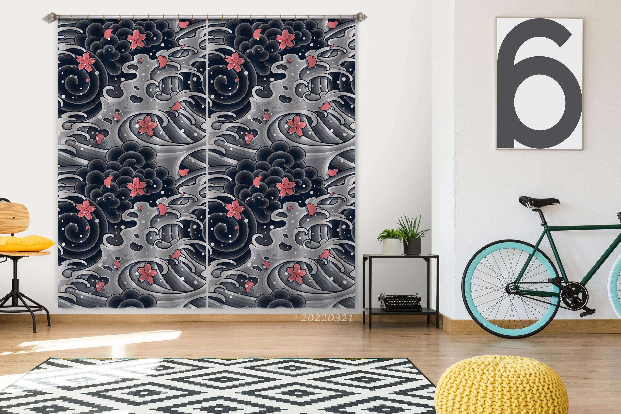 3D Abstract Wave Floral Pattern Curtains and Drapes GD 3165- Jess Art Decoration