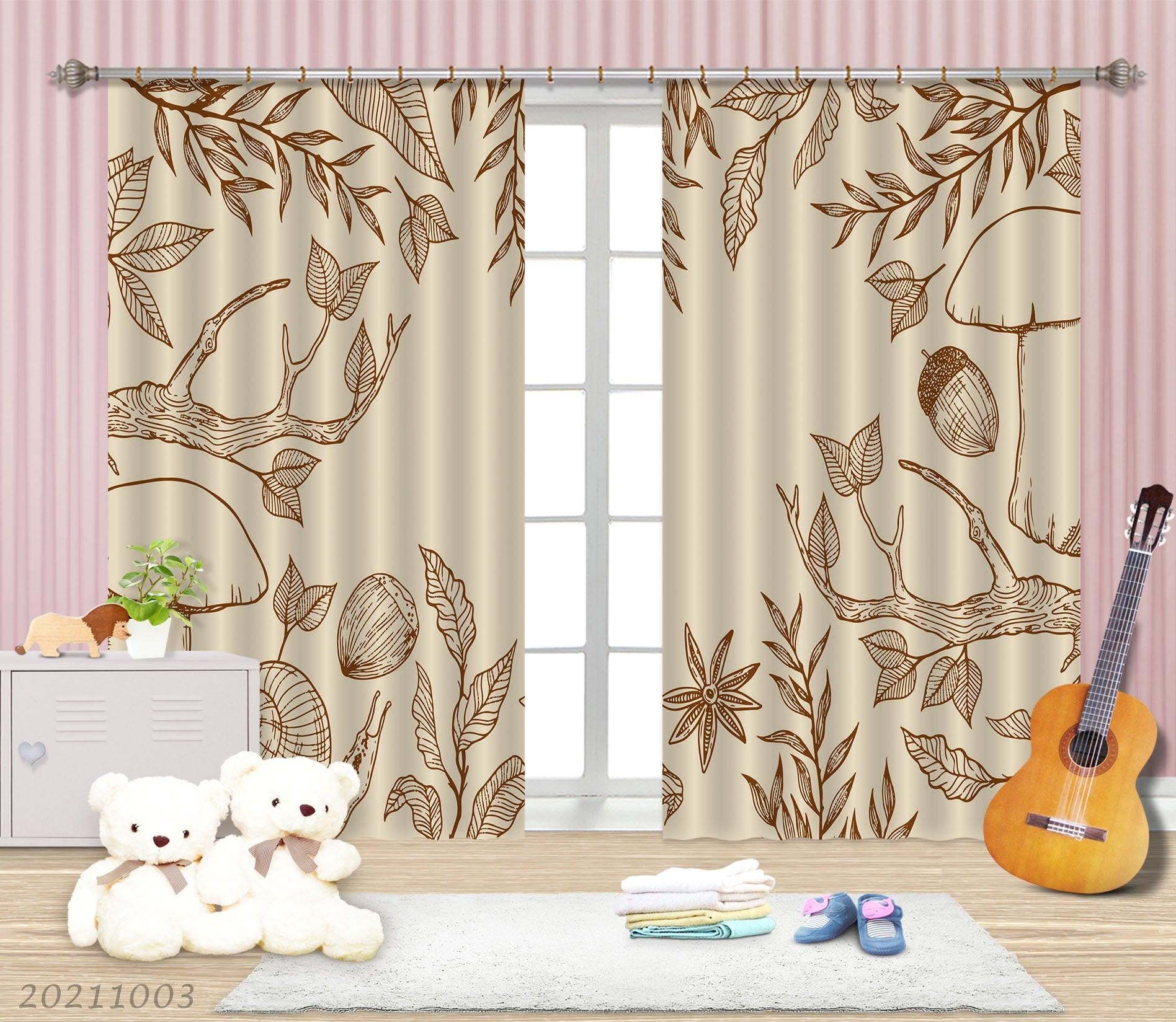 3D Retro Branch Leaf Nut Curtains and Drapes LQH 154- Jess Art Decoration