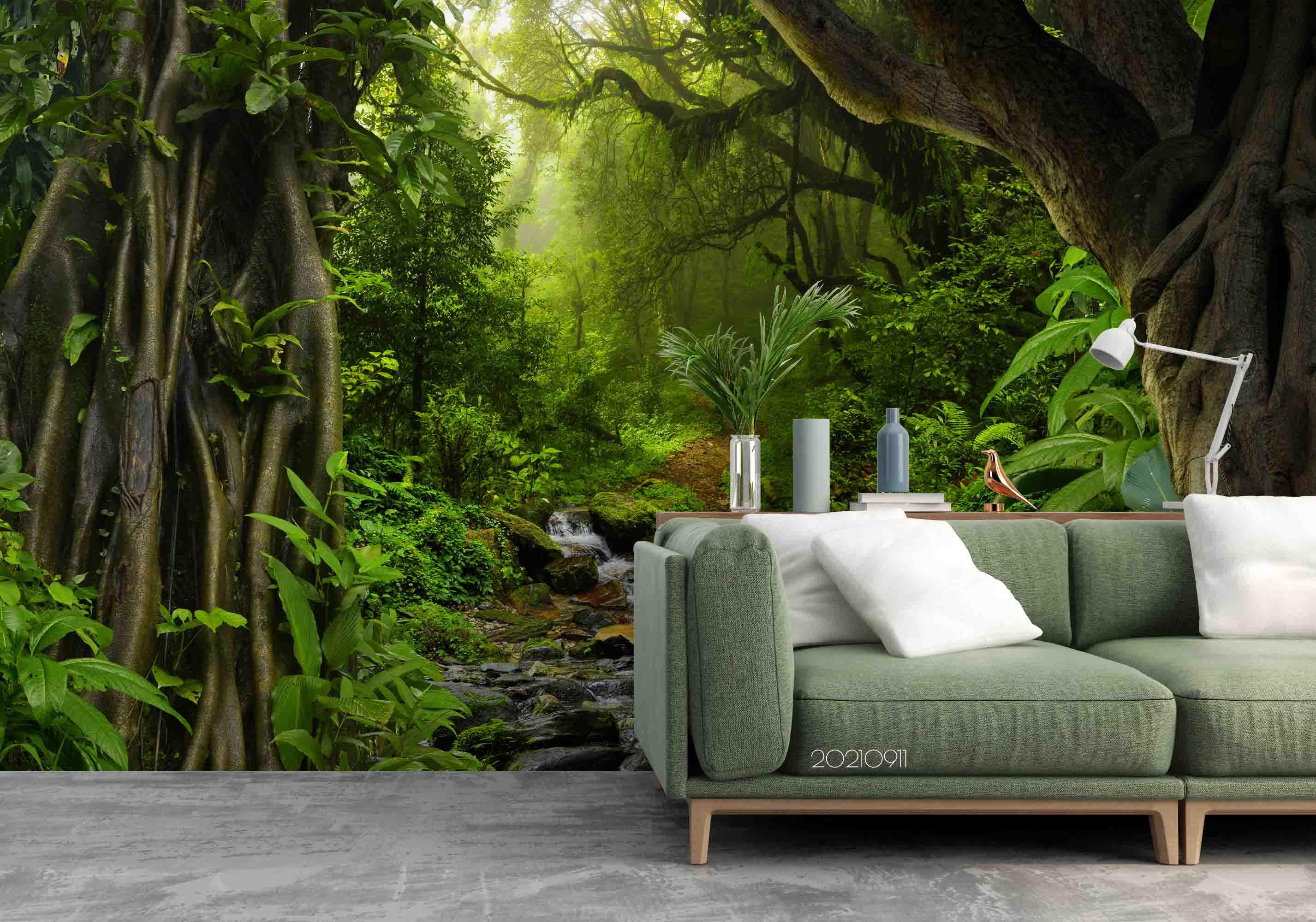 3D Landscape Green Forest River Wall Mural Wallpaper LQH 4- Jess Art Decoration