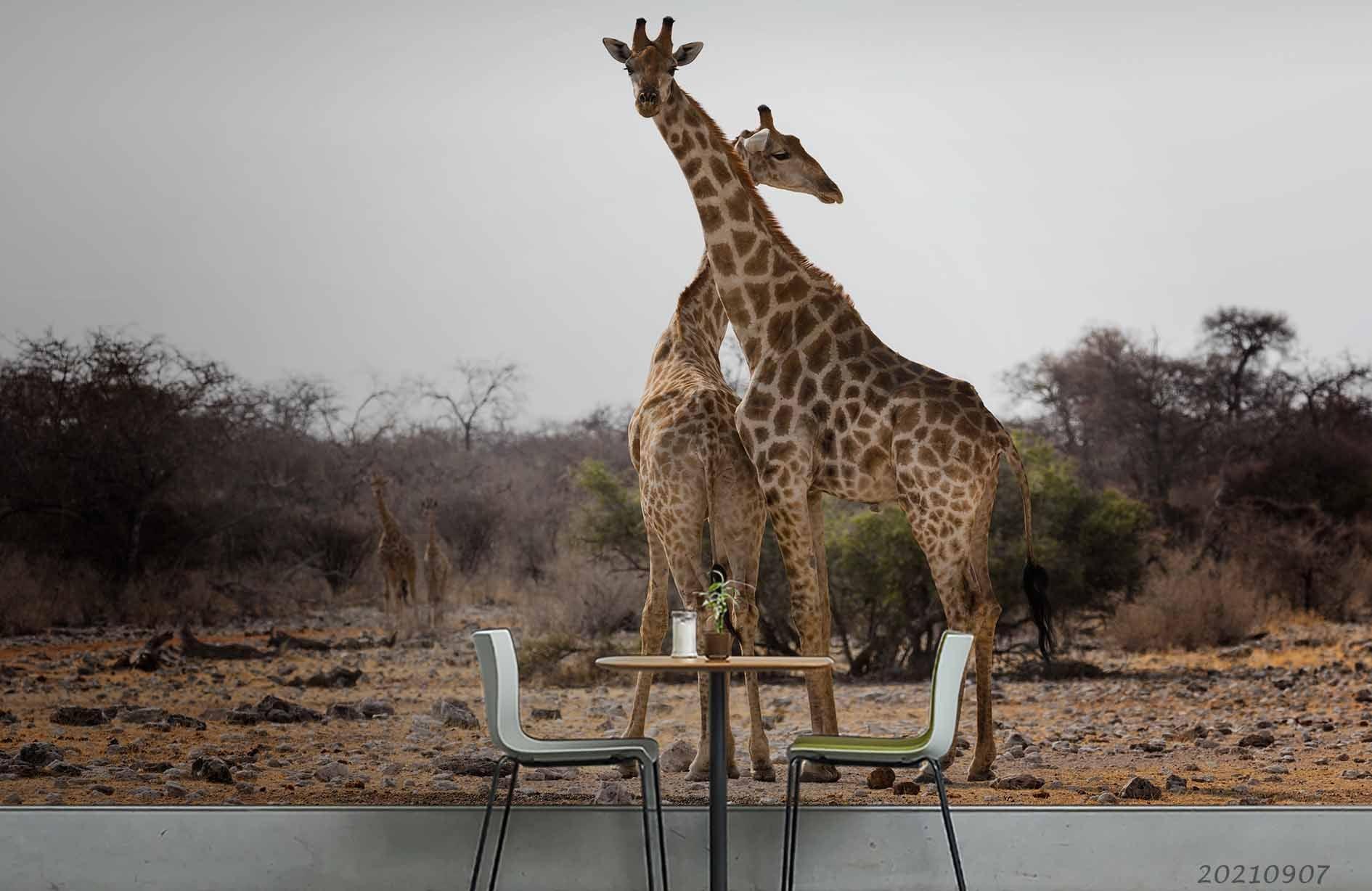 3D Forest Wild Animal Giraffe Wall Mural Wallpaper LQH 260- Jess Art Decoration