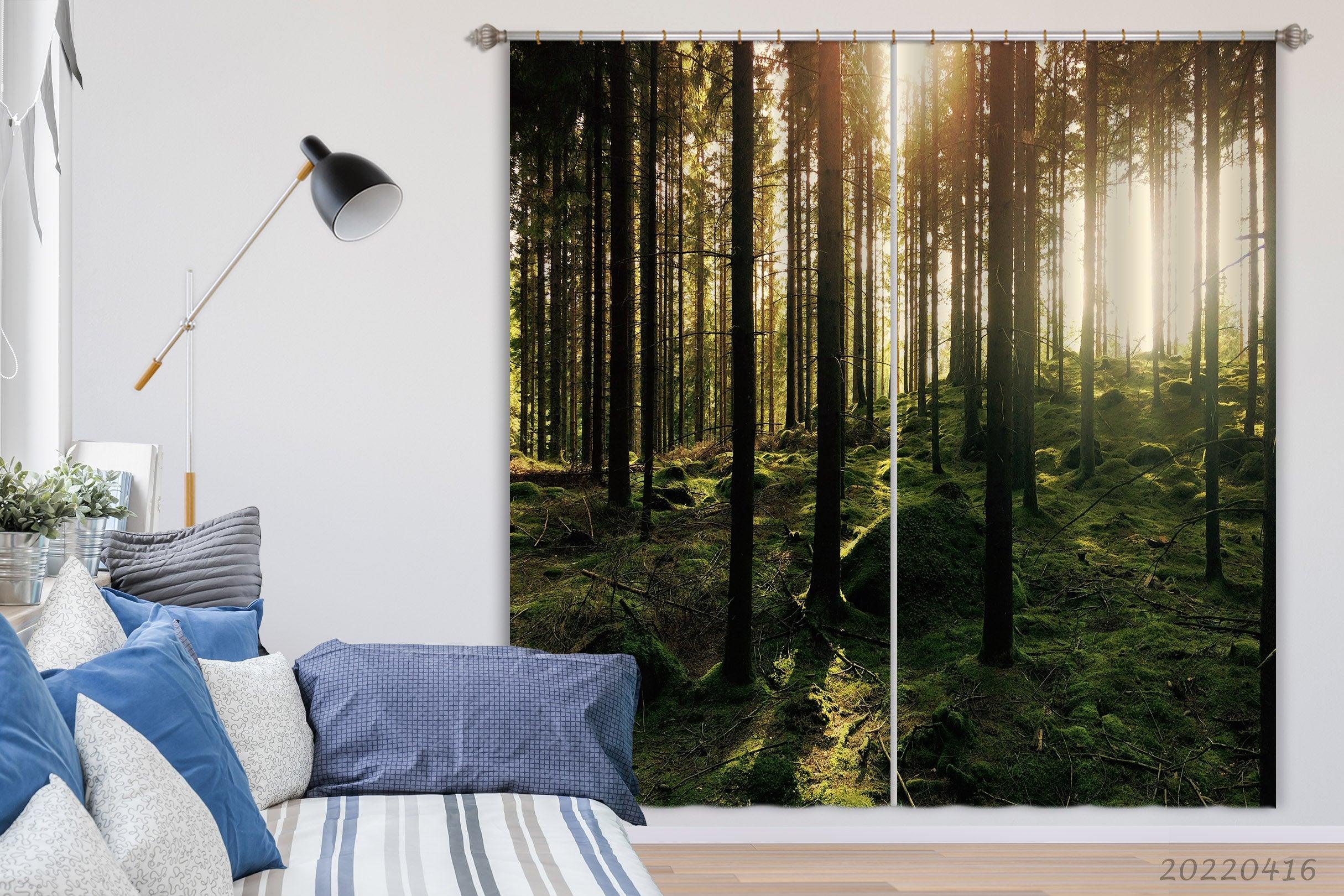 3D Woods Tree Sunbeam Green Vegetation Curtains and Drapes GD 4497- Jess Art Decoration