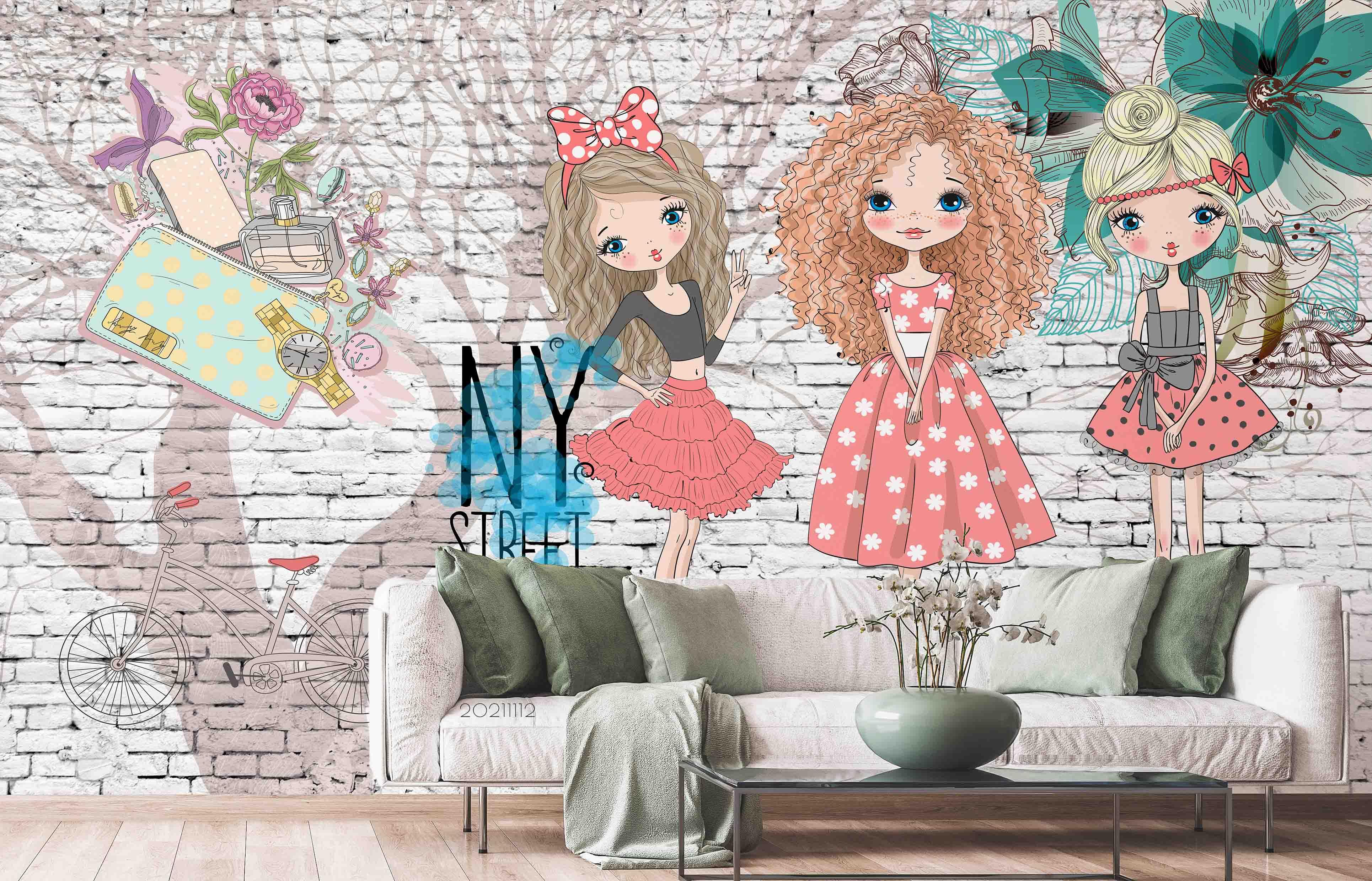 3D Cartoon Girl Illustration Wall Mural Wallpaper LQH 27- Jess Art Decoration
