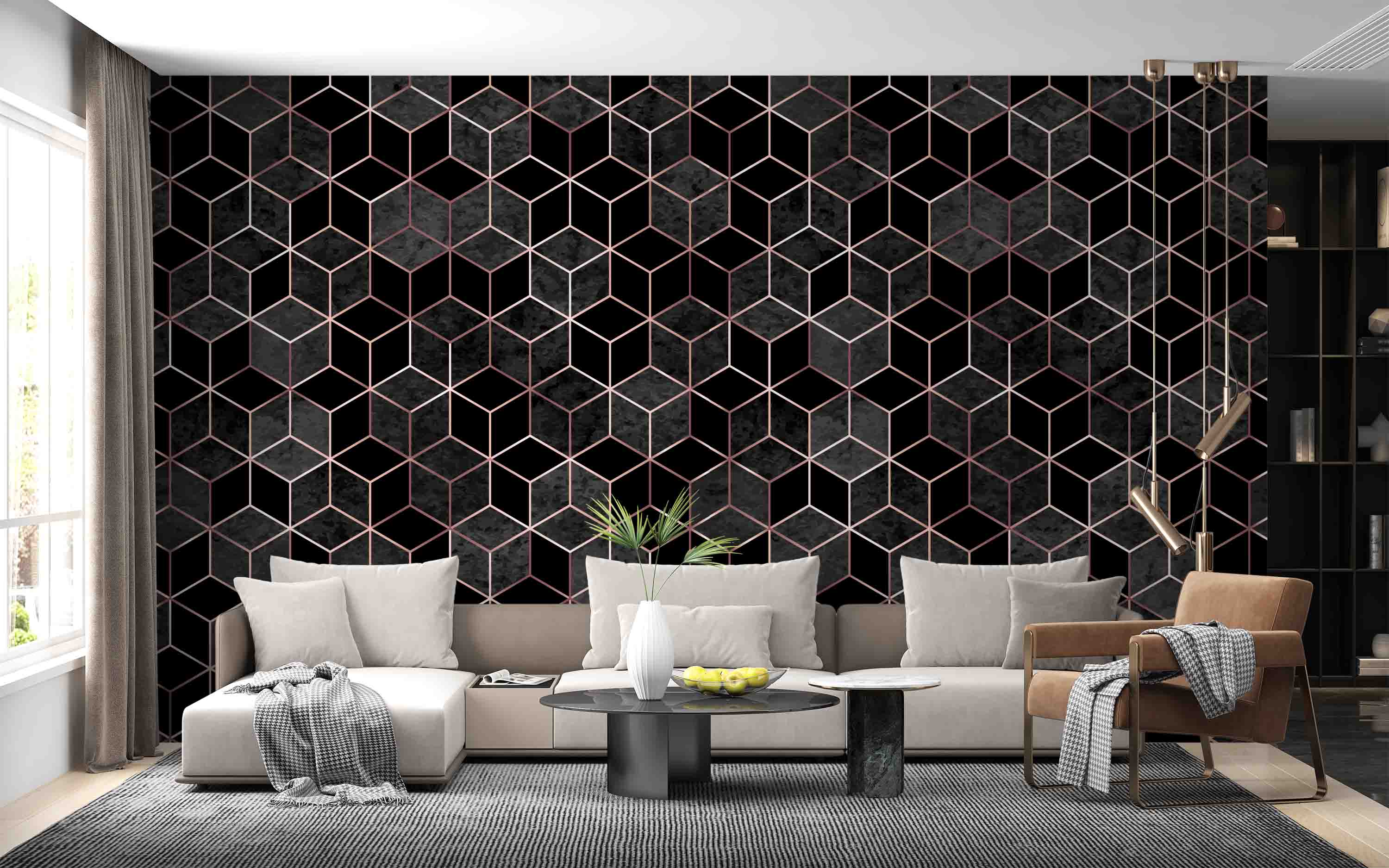 3D Abstract Geometric Cube Black Pattern Wall Mural Wallpaper GD 459- Jess Art Decoration