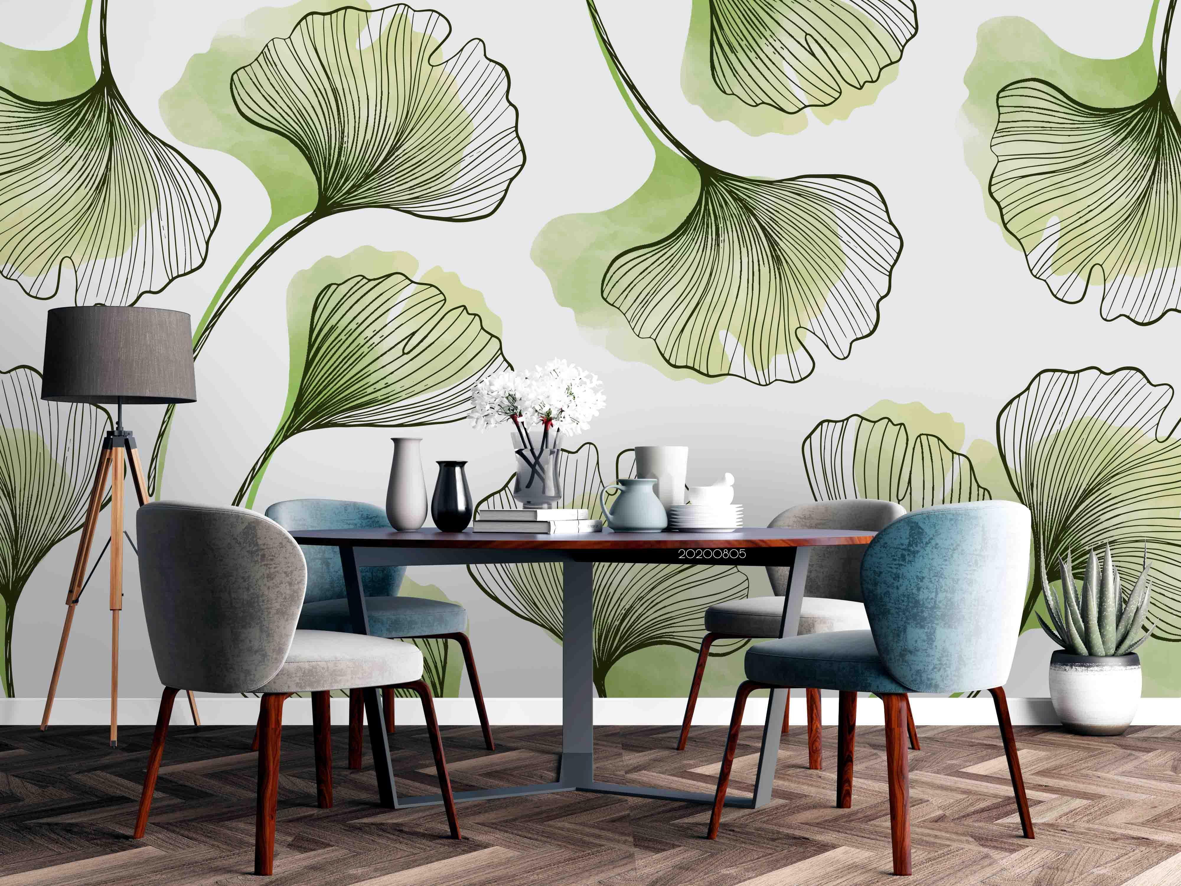 3D Green Ginkgo Leaves Wall Mural Wallpaper SF 01- Jess Art Decoration