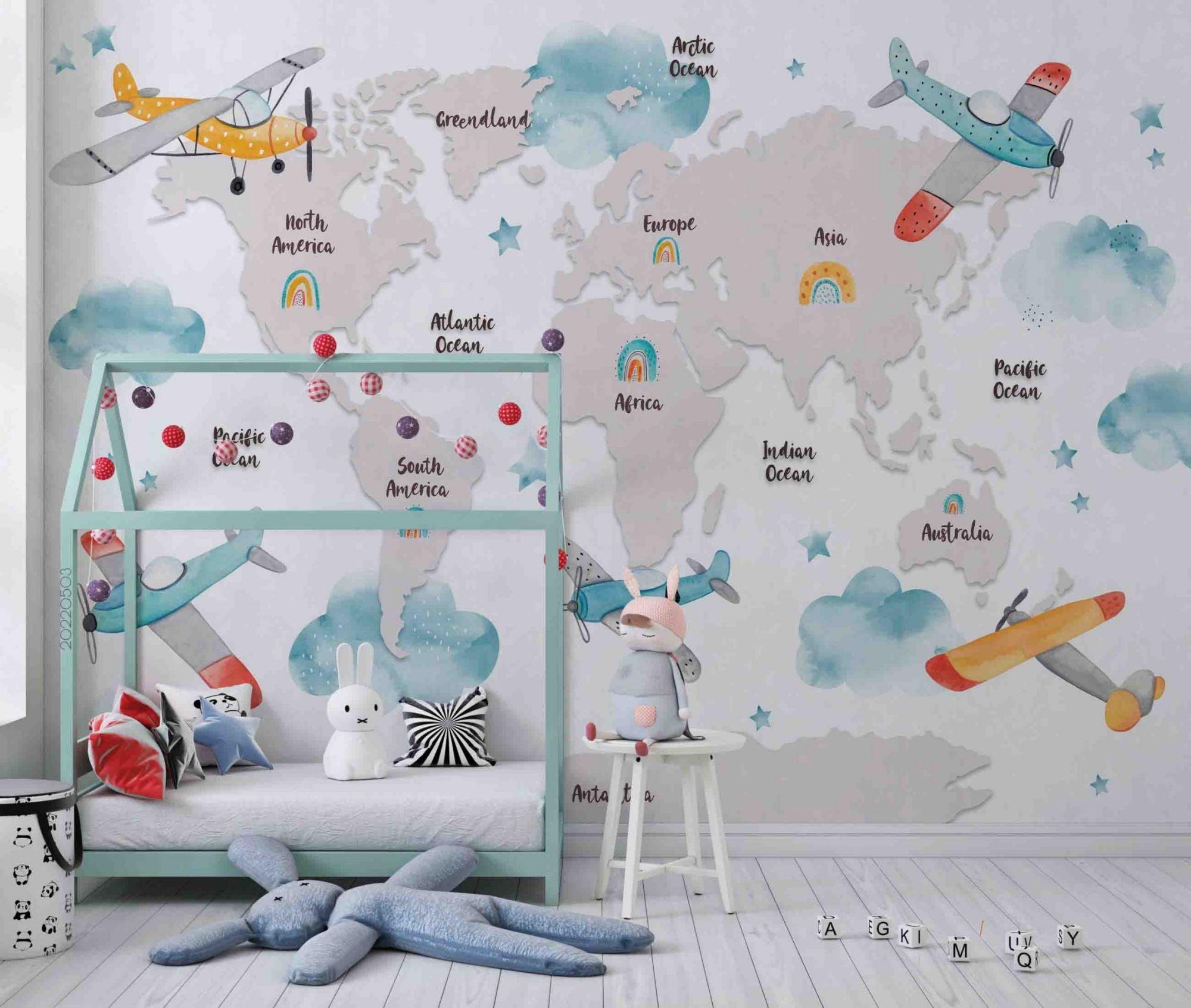 3D Cartoon World Map Wall Mural Wallpaper SWW 40- Jess Art Decoration