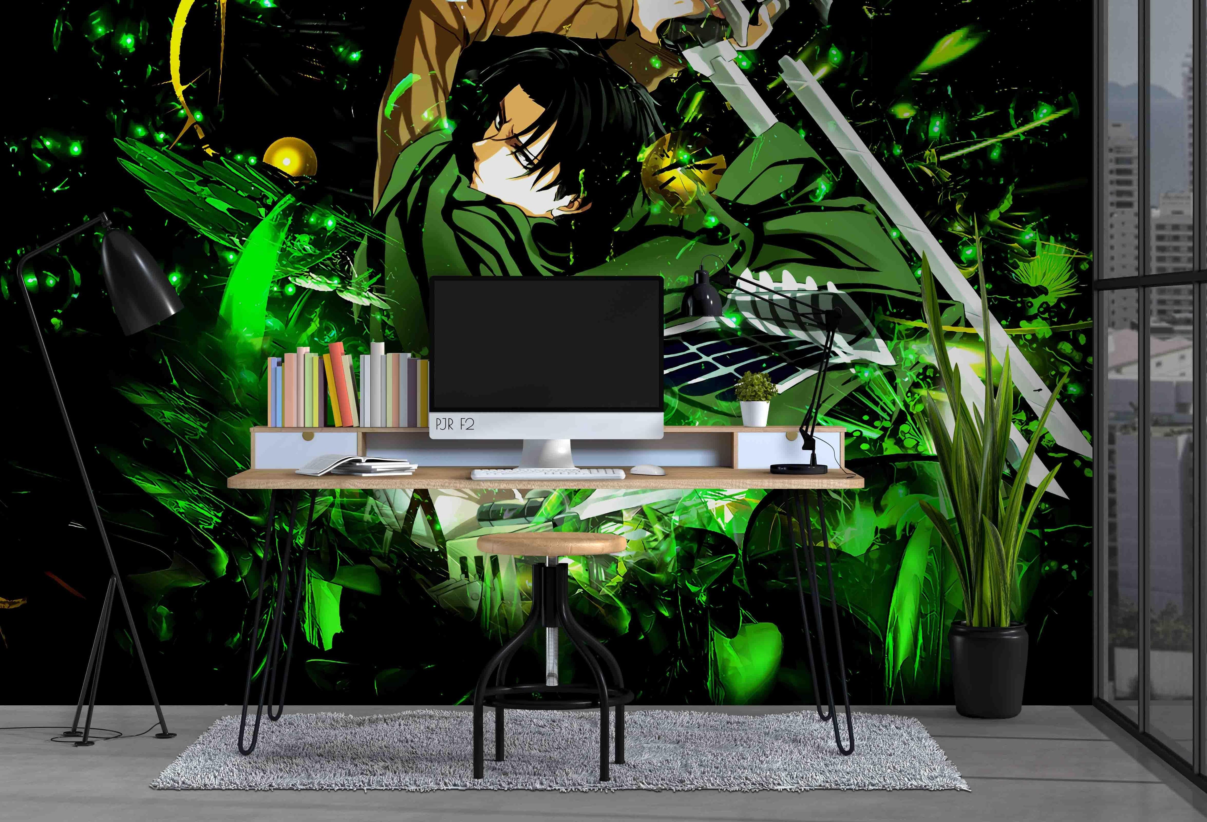 3D Double Swords Anime Boy green sword anime boy mural wall mural wallpaper for teen room - view 4