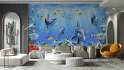 3D Underwater World Fish Coral Shark Wall Mural Wallpaper SWW5082- Jess Art Decoration