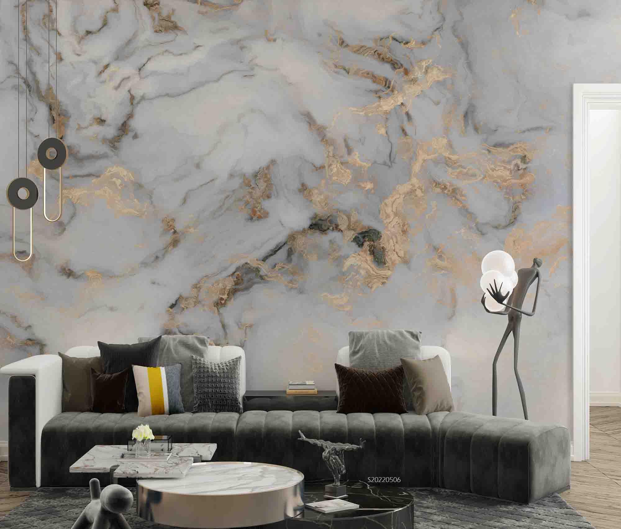 3D Jazz White Gold Marble Texture Wall Mural Wallpaper GD 4659- Jess Art Decoration