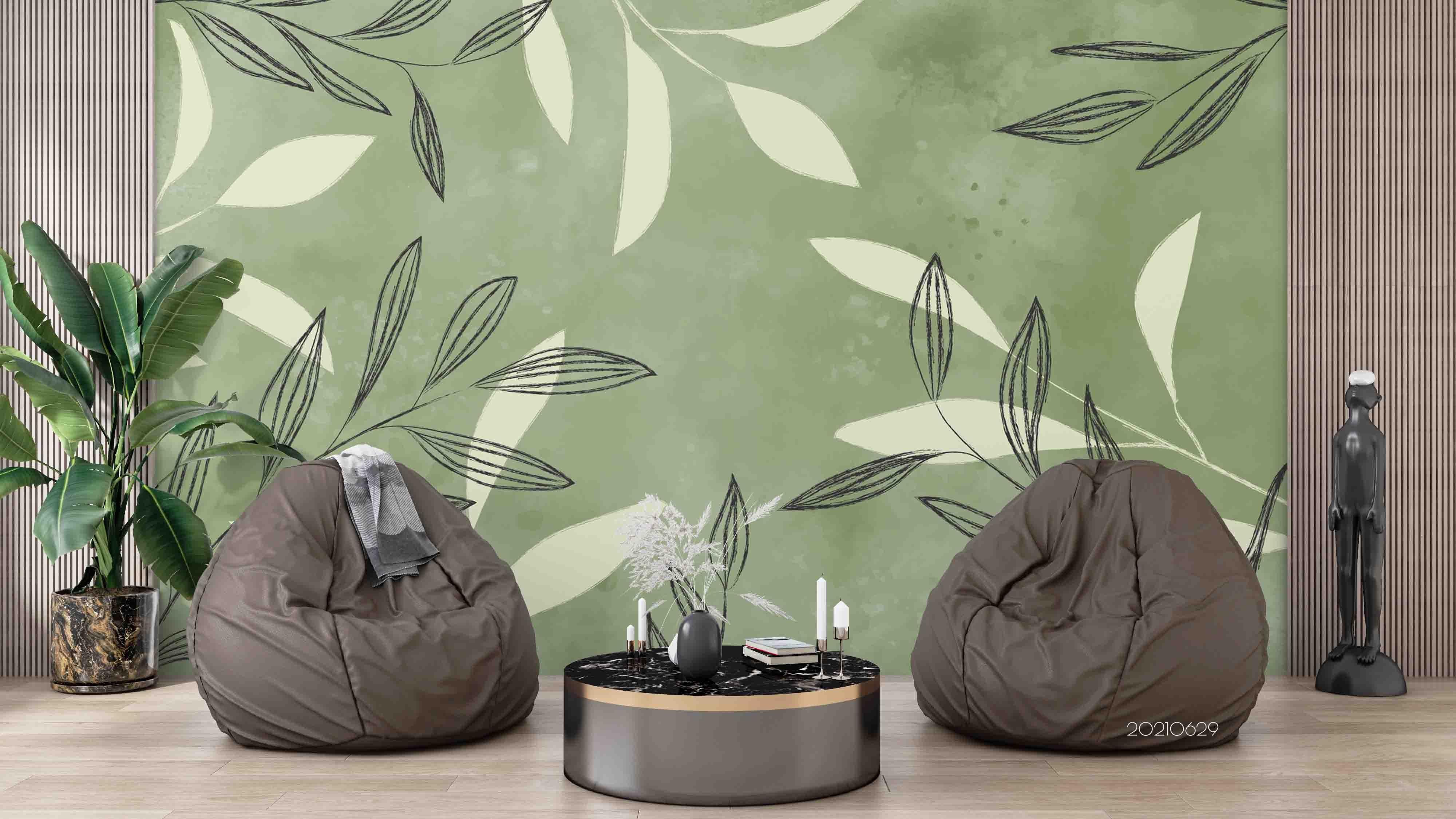 3D Watercolor Green Leaf Wall Mural Wallpaper LQH 77- Jess Art Decoration