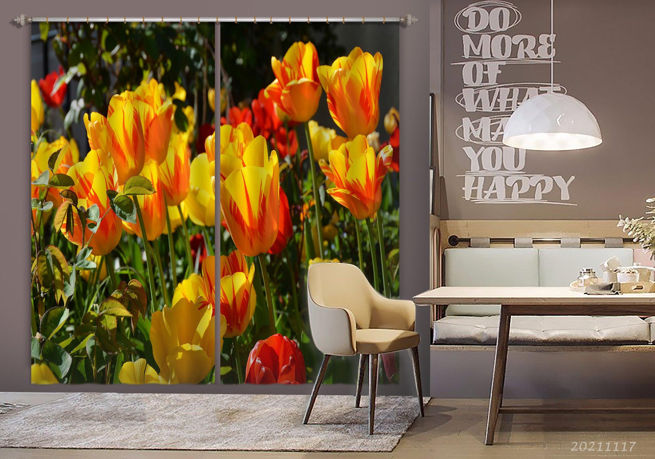 3D Yellow Tulip Flower Curtains and Drapes LQH 230- Jess Art Decoration