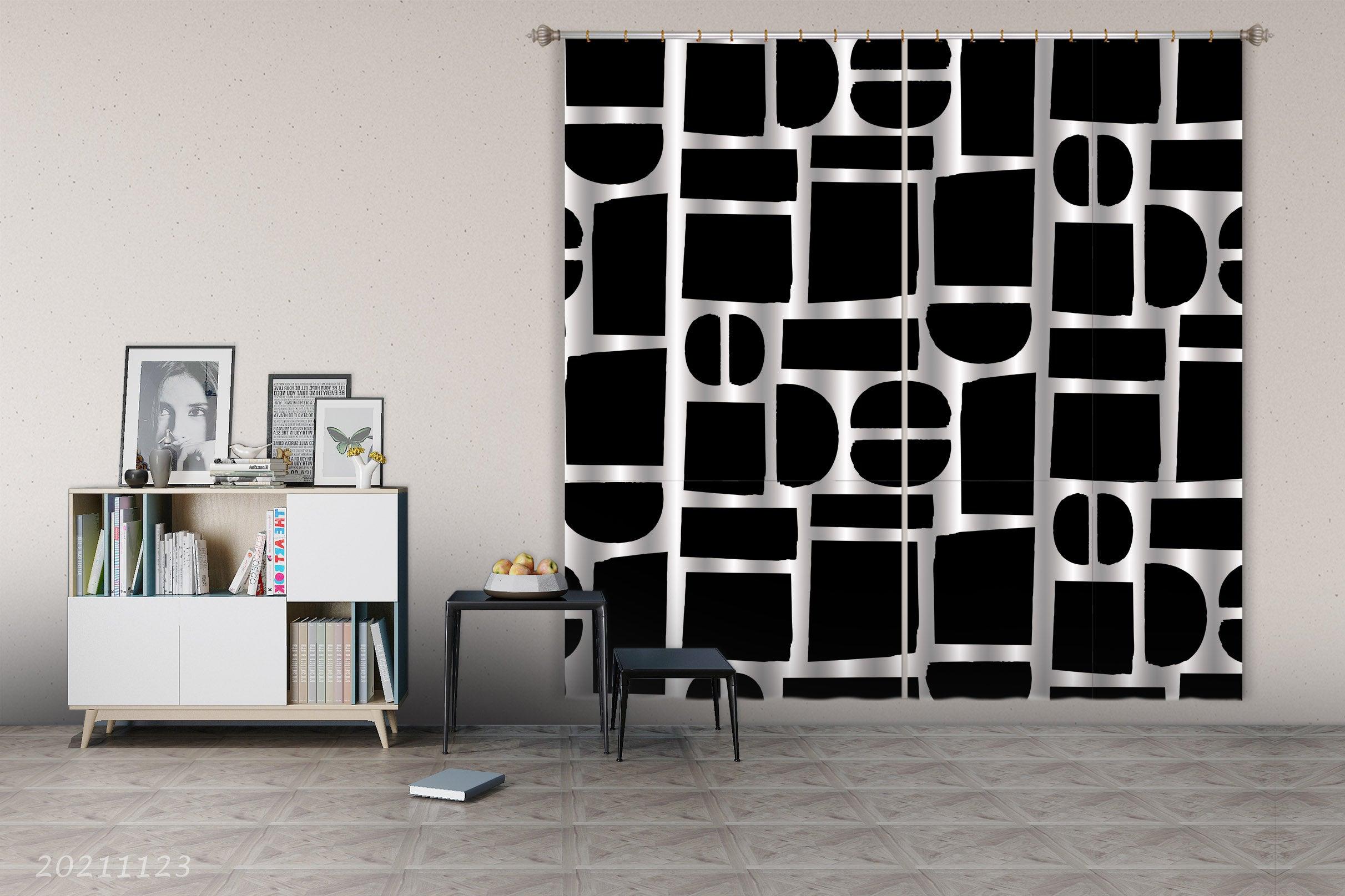 3D Abstract Black Geometric Graphic Curtains and Drapes LQH 30- Jess Art Decoration
