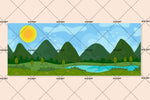 3D cartoon landscape sky mountains river trees wall mural wallpaper 06- Jess Art Decoration