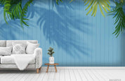 3D Blue Wood Board Texture Leaf Wall Mural Wallpaper LQH 33- Jess Art Decoration