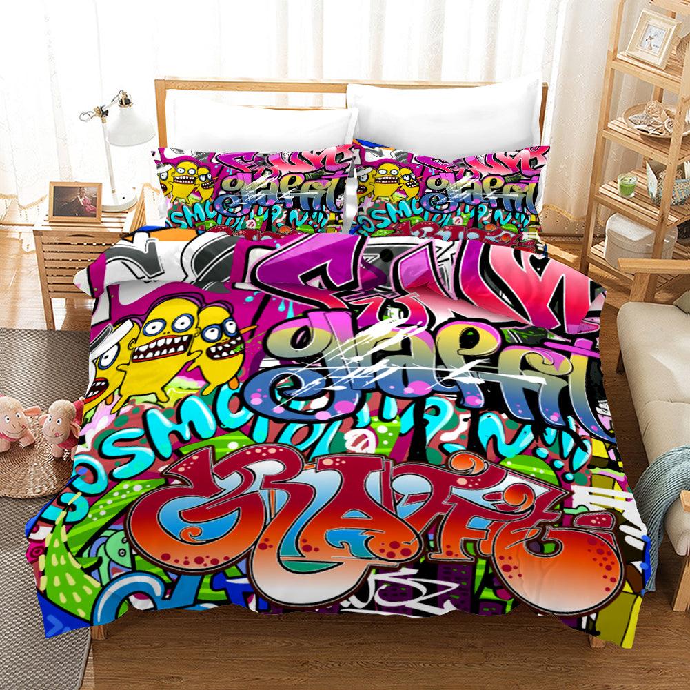 3D Street Graffiti Quilt Cover Set Bedding Set Pillowcases 203- Jess Art Decoration
