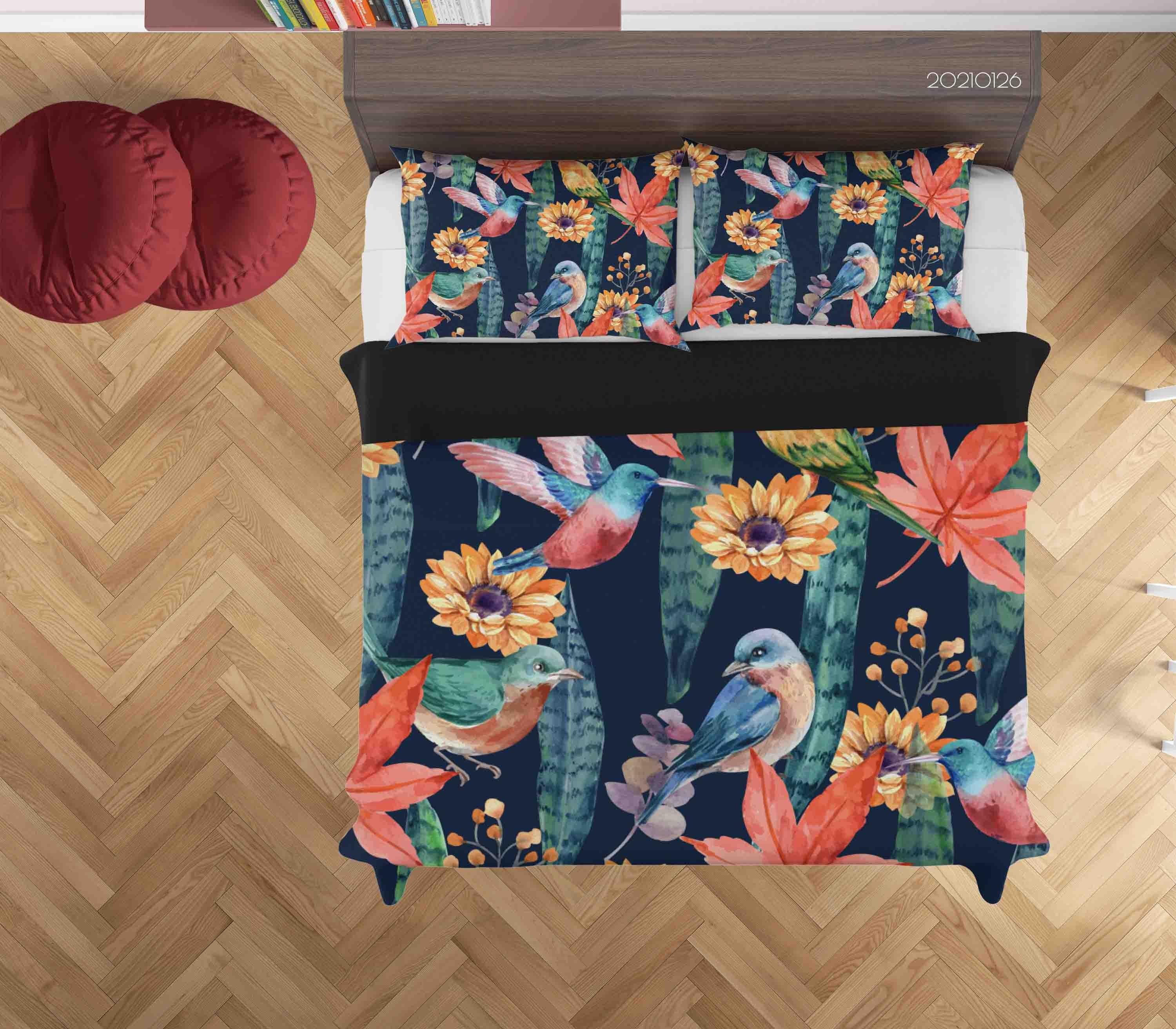 3D Tropical Floral Leaf Bird Quilt Cover Set Bedding Set Duvet Cover Pillowcases 5- Jess Art Decoration