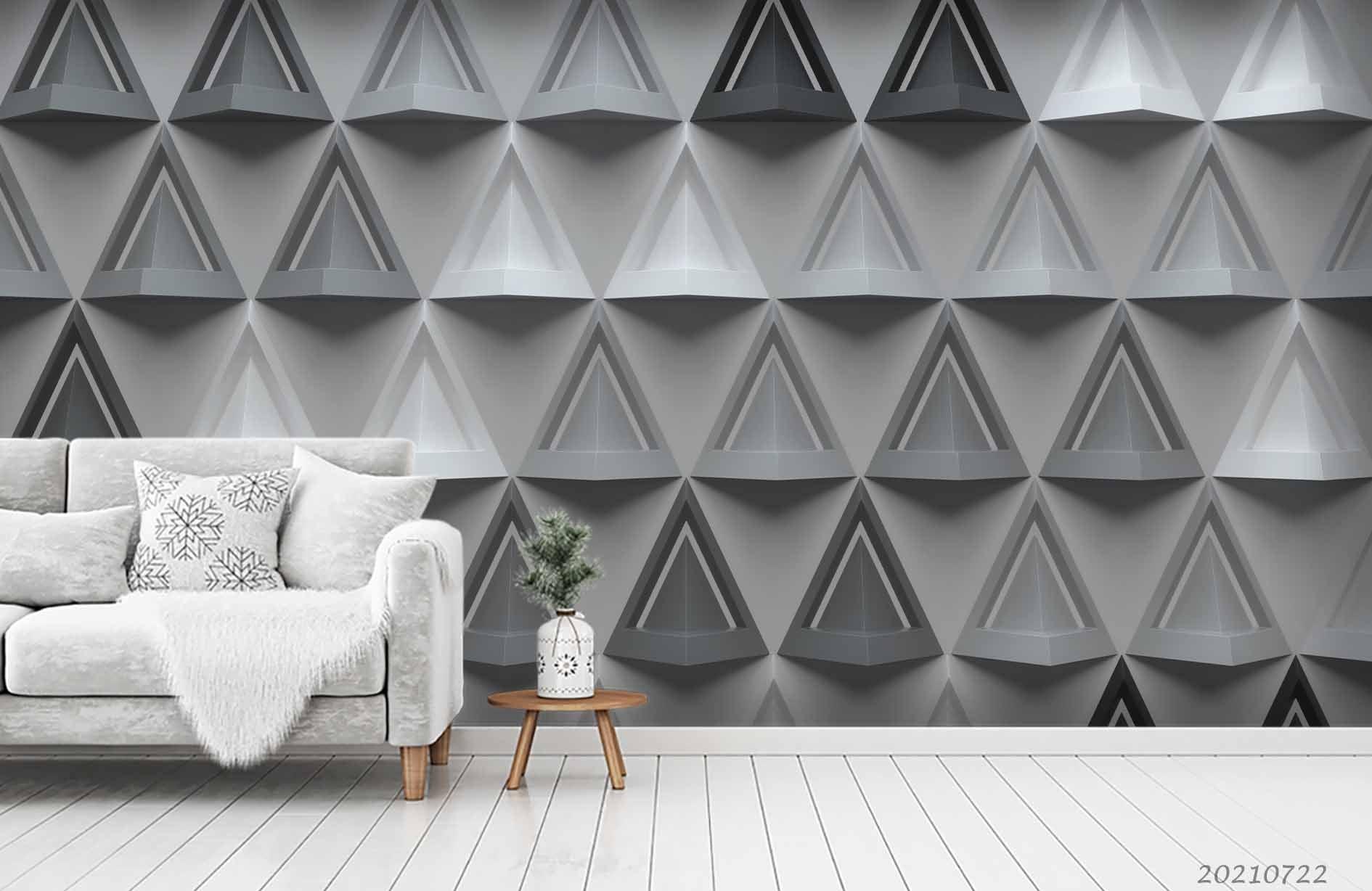 3D Grey Geometric Triangle Wall Mural Wallpaper LQH 318- Jess Art Decoration