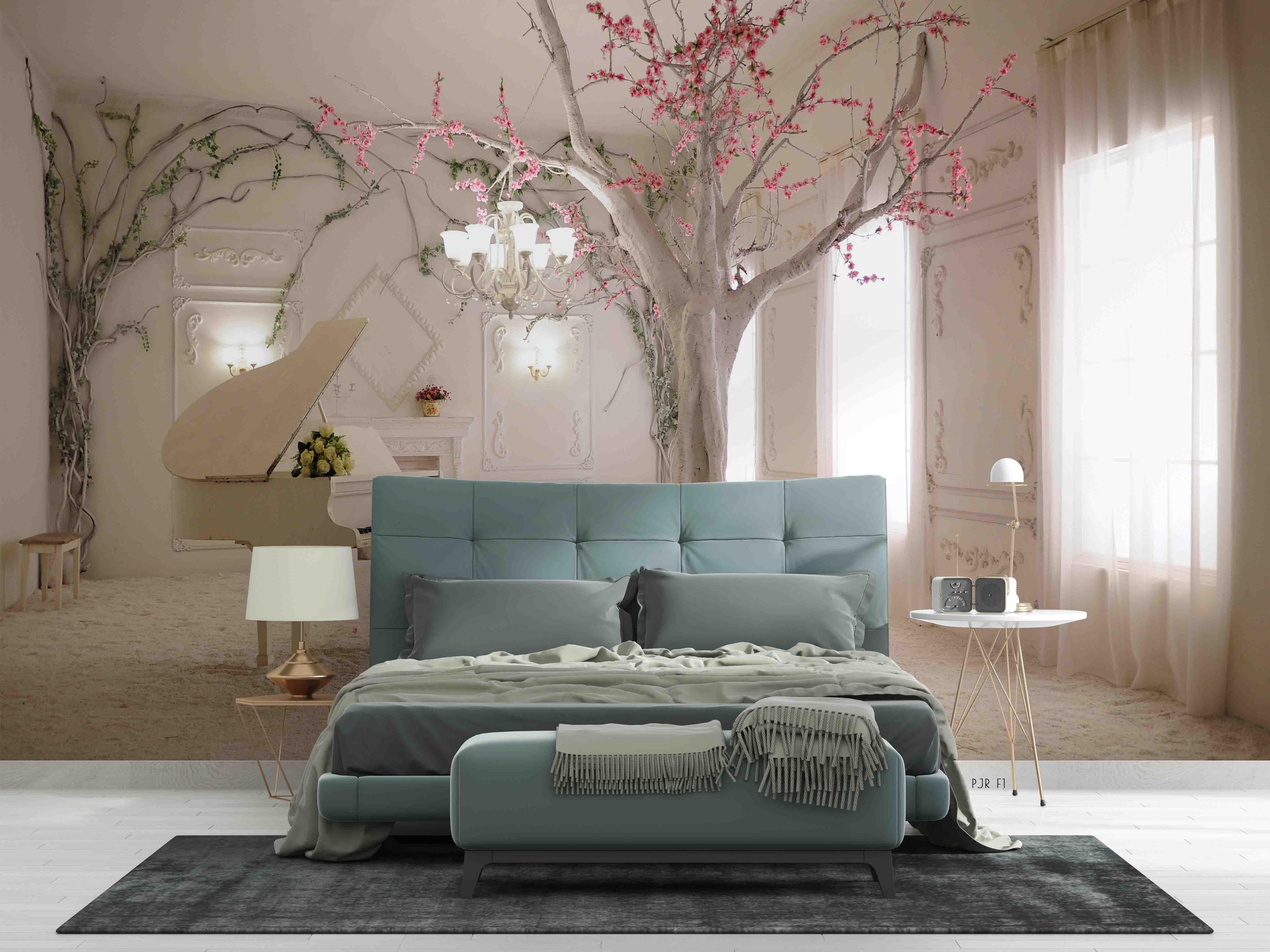 3D Room Piano Floral Tree Wall Mural Wallpaper LQH 15- Jess Art Decoration