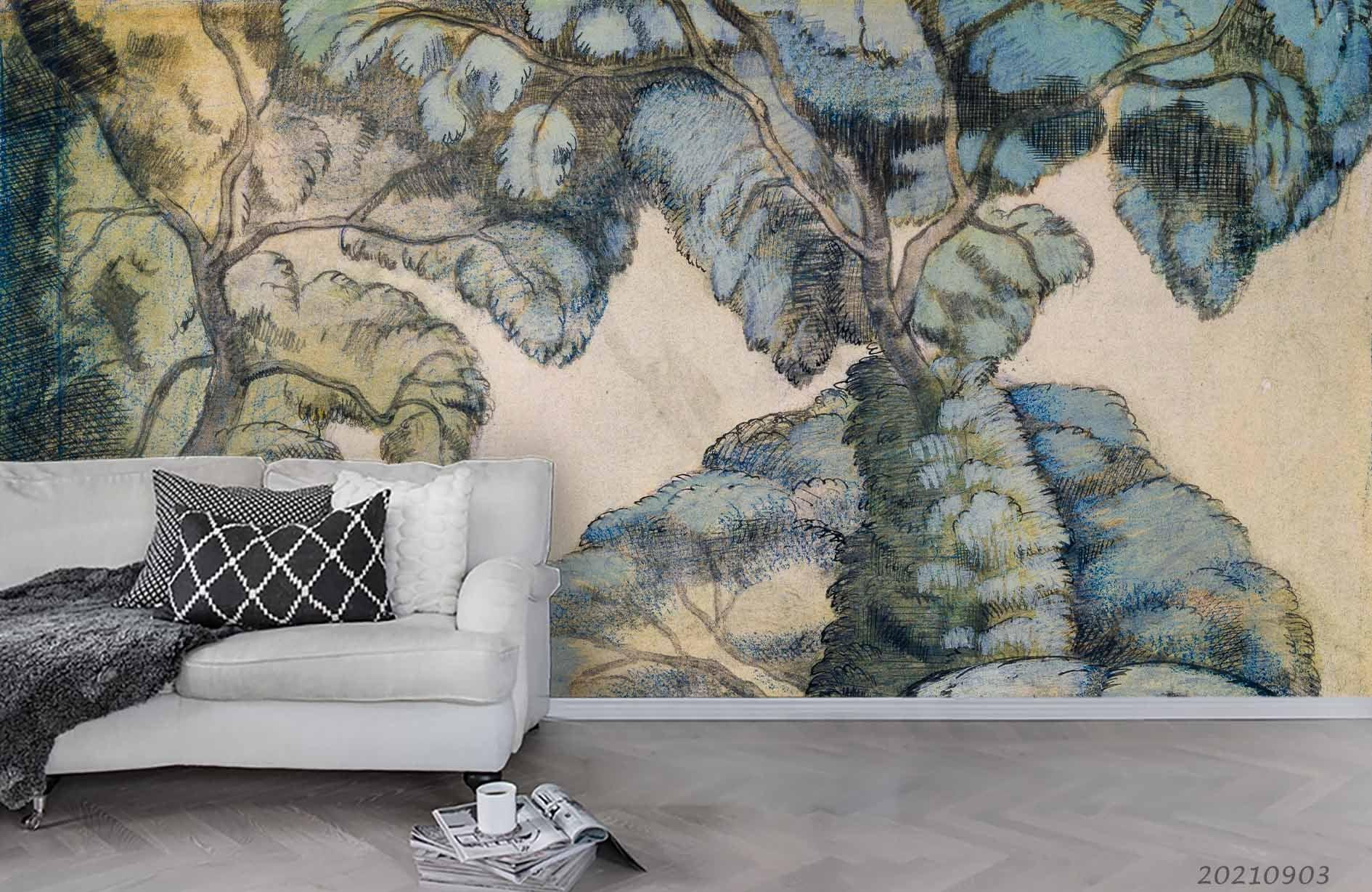 3D Tree Oil Painting Wall Mural Wallpaper LQH 128- Jess Art Decoration