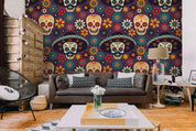 3D Floral Skull Straw Hat Wall Mural Wallpaper 41- Jess Art Decoration
