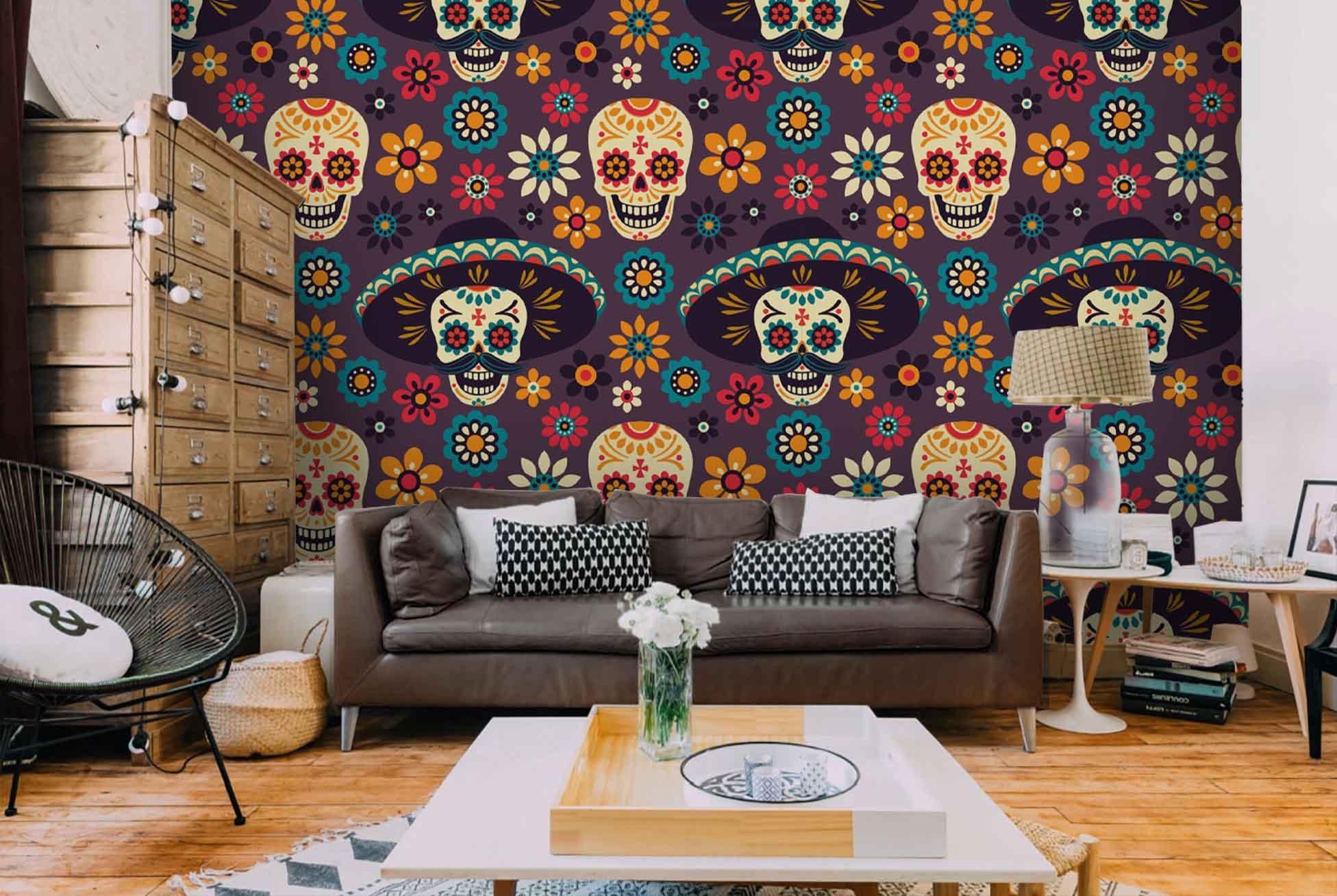 3D Floral Skull Straw Hat Wall Mural Wallpaper 41- Jess Art Decoration