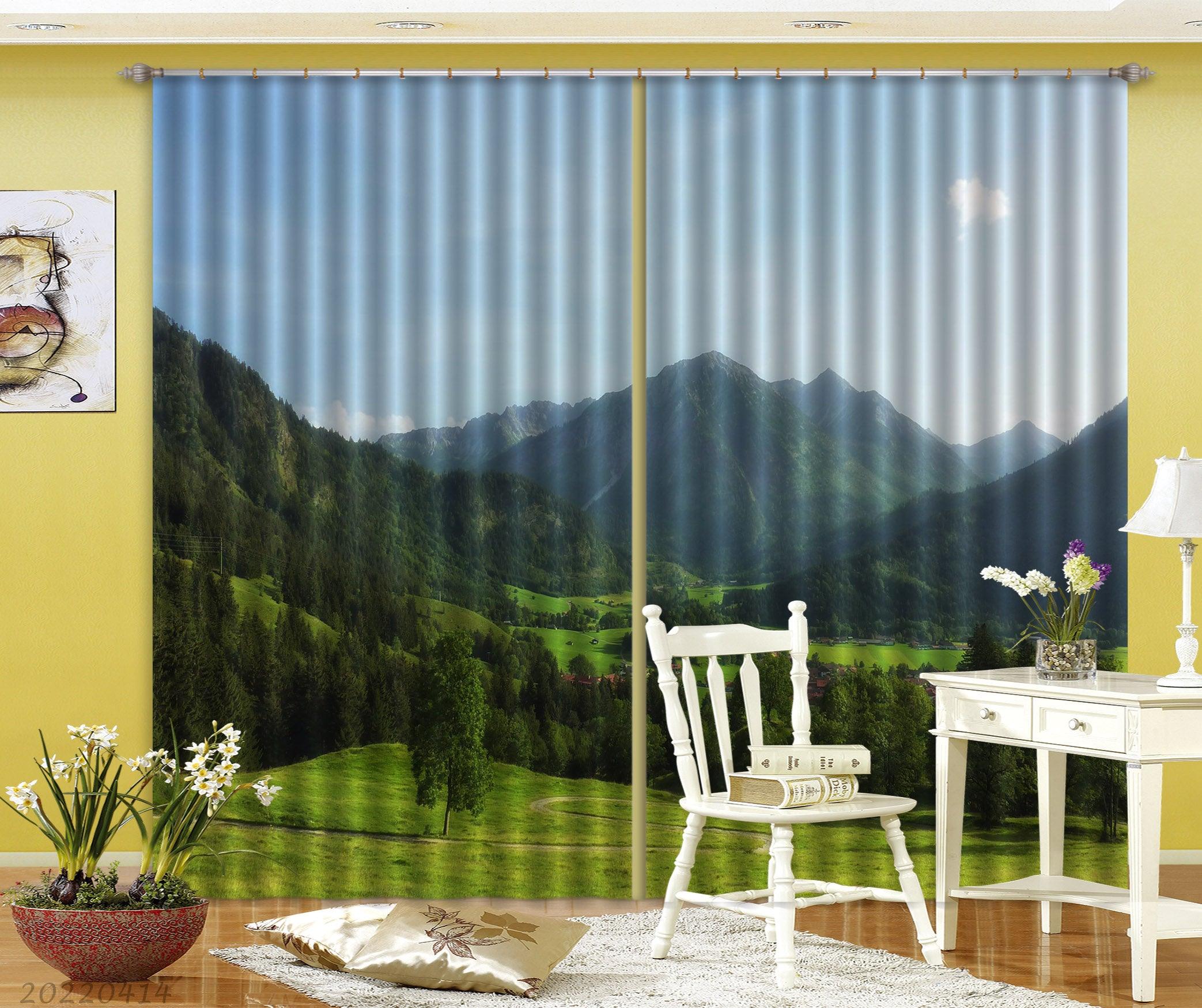 3D Landscape Nature Forest Mountains Sky Grass Curtains and Drapes GD 4133- Jess Art Decoration