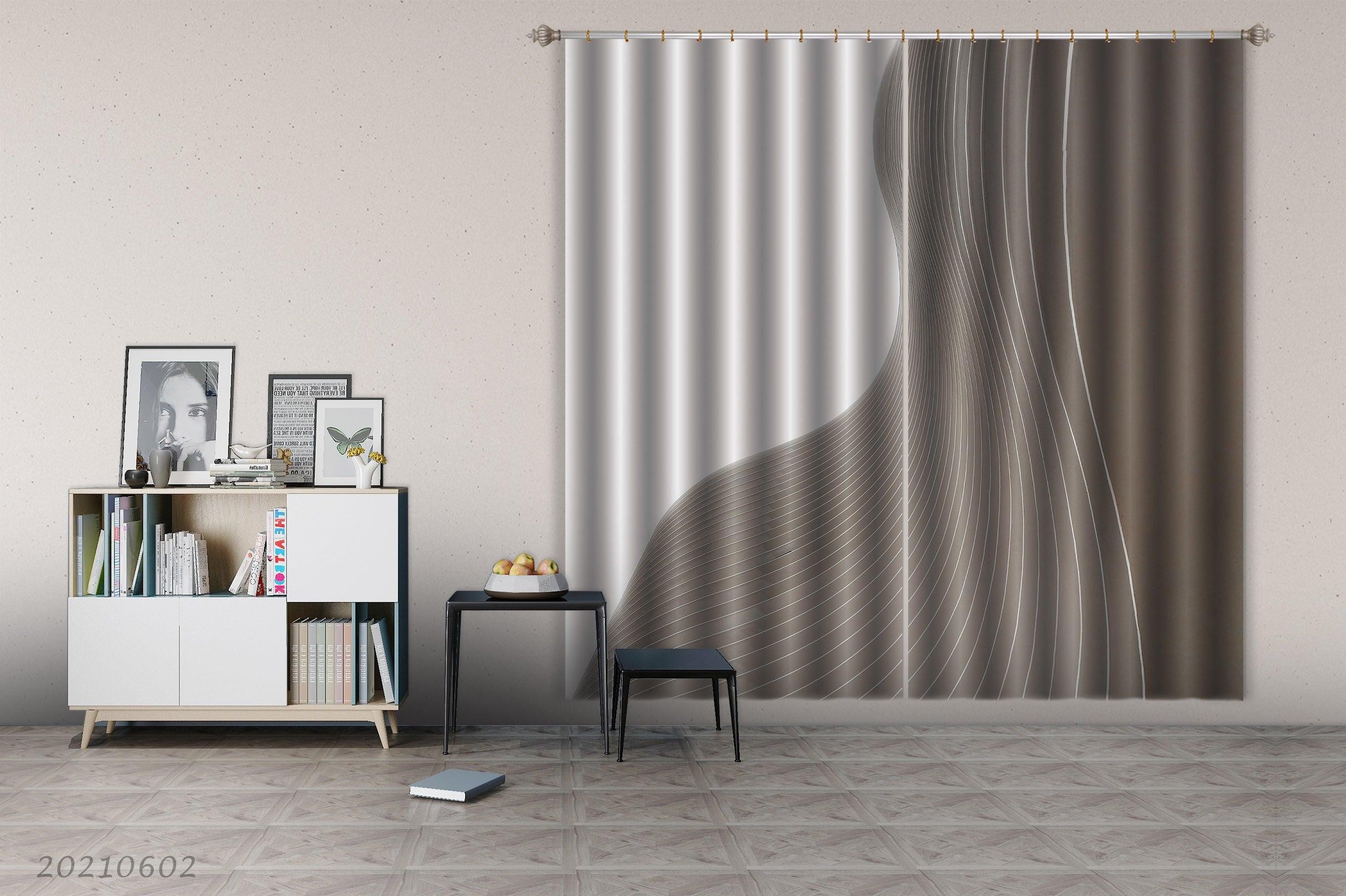 3D Abstract Geometric Line Bicolor Pattern Curtains and Drapes GD 597- Jess Art Decoration