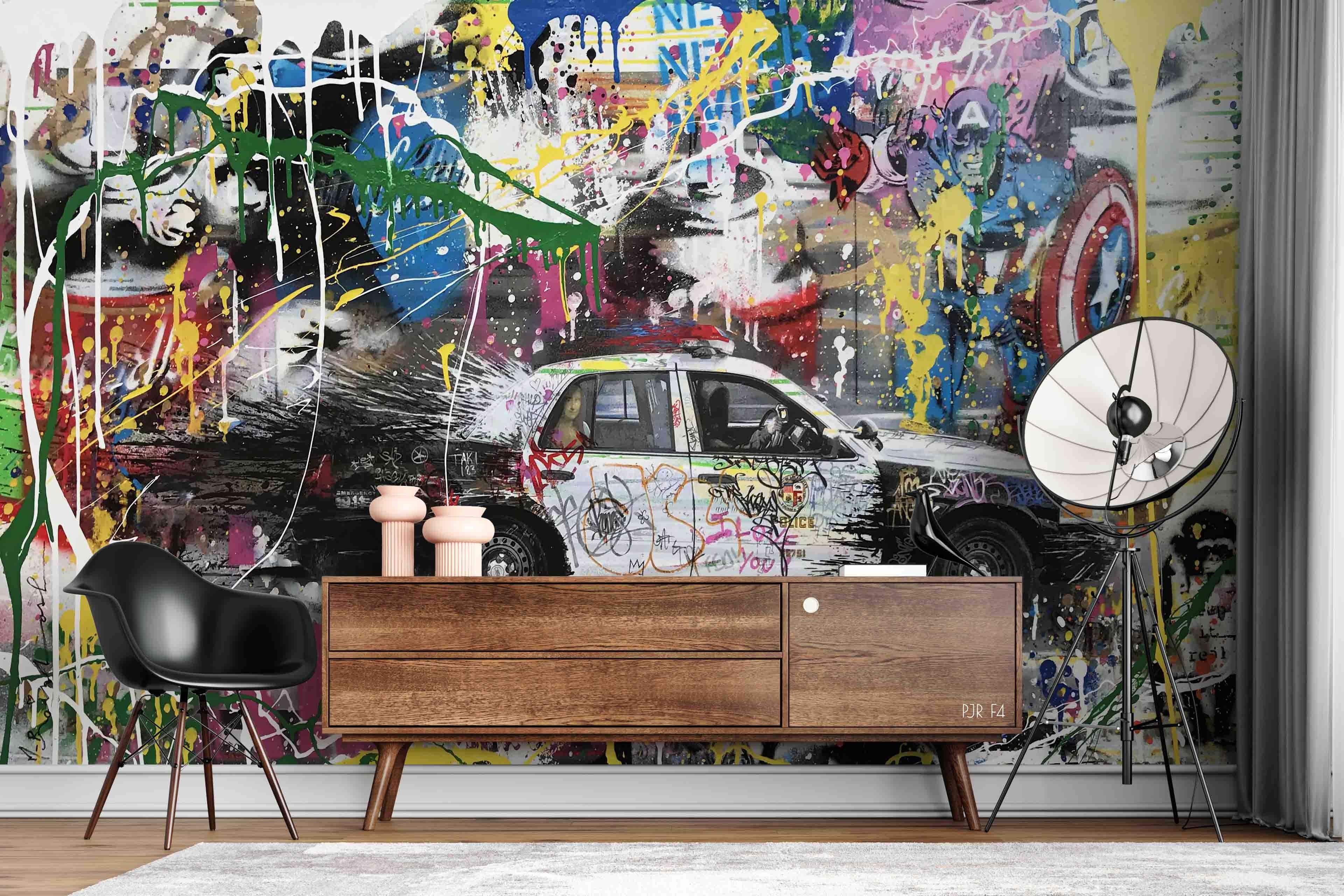 3D Graffiti Car Hero Wall Mural Wallpaper WJ 5143- Jess Art Decoration