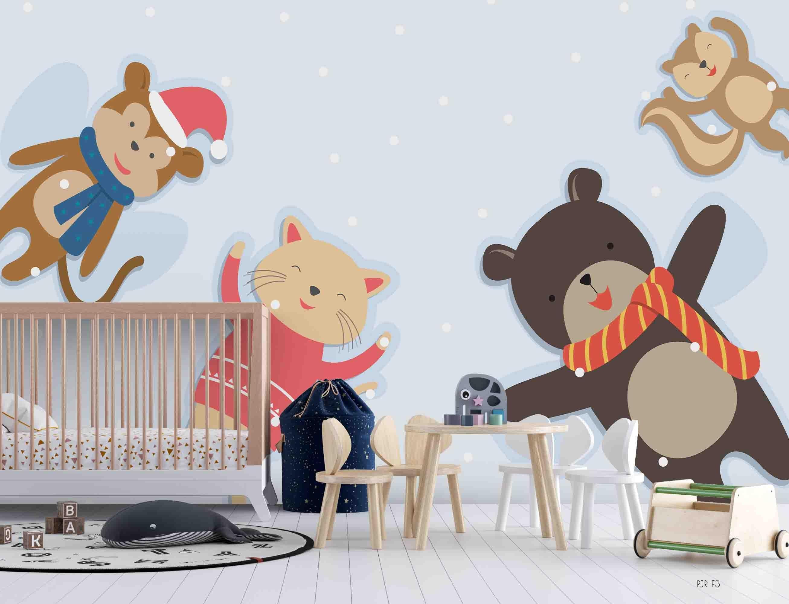 3D Cartoon Monkey Cat Bear Squirrel Animal Wall Mural Wallpaper LXL- Jess Art Decoration