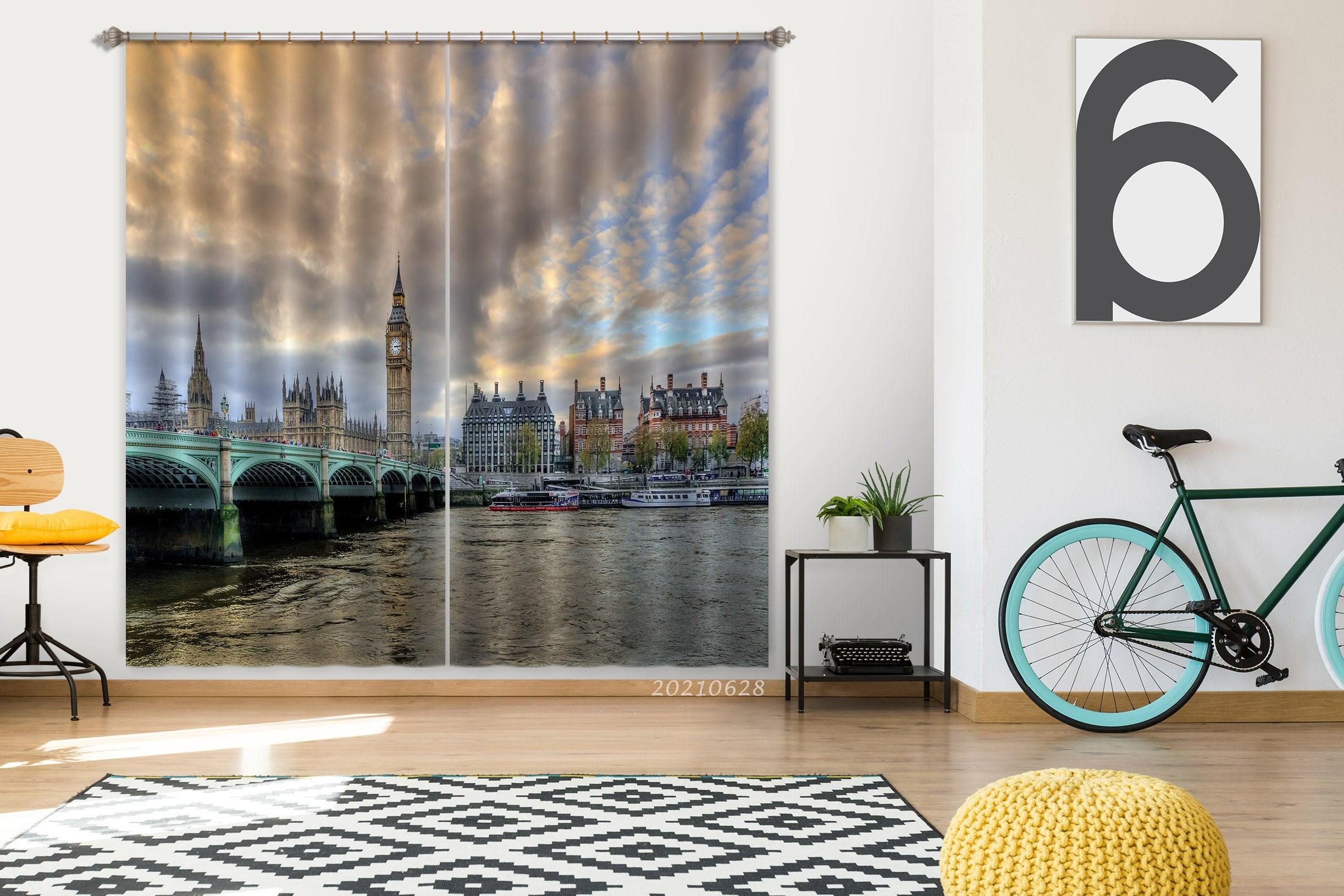 3D Sky Sea Urban Architecture Landscape Curtains and Drapes LQH 230- Jess Art Decoration