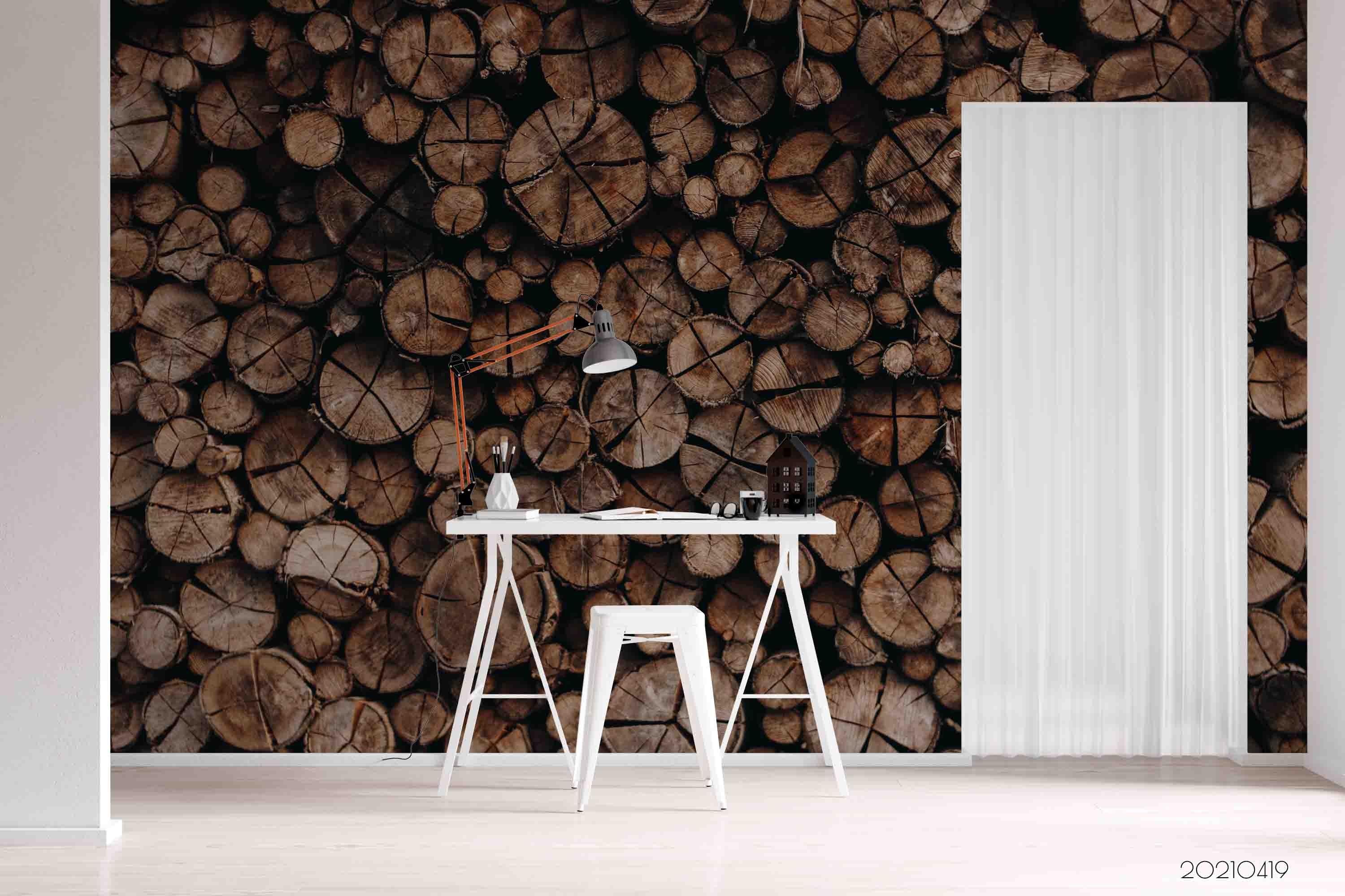 3D Log Wood Texture stacked log wood texture wall mural wallpaper for dining room - view 4