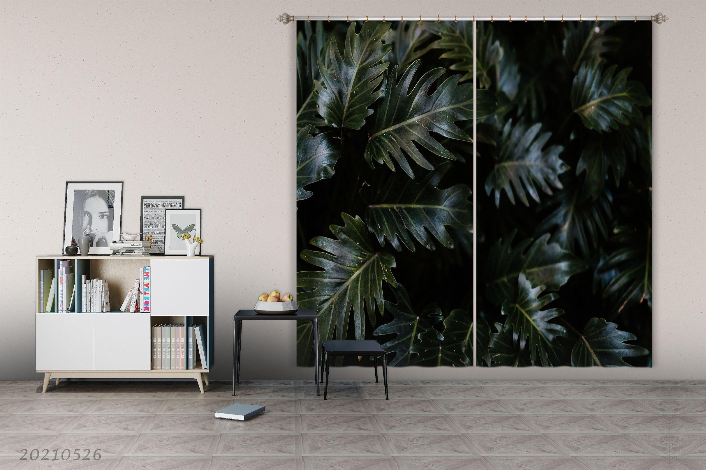 3D Vintage Dark Green Leaf Curtains and Drapes GD 478- Jess Art Decoration