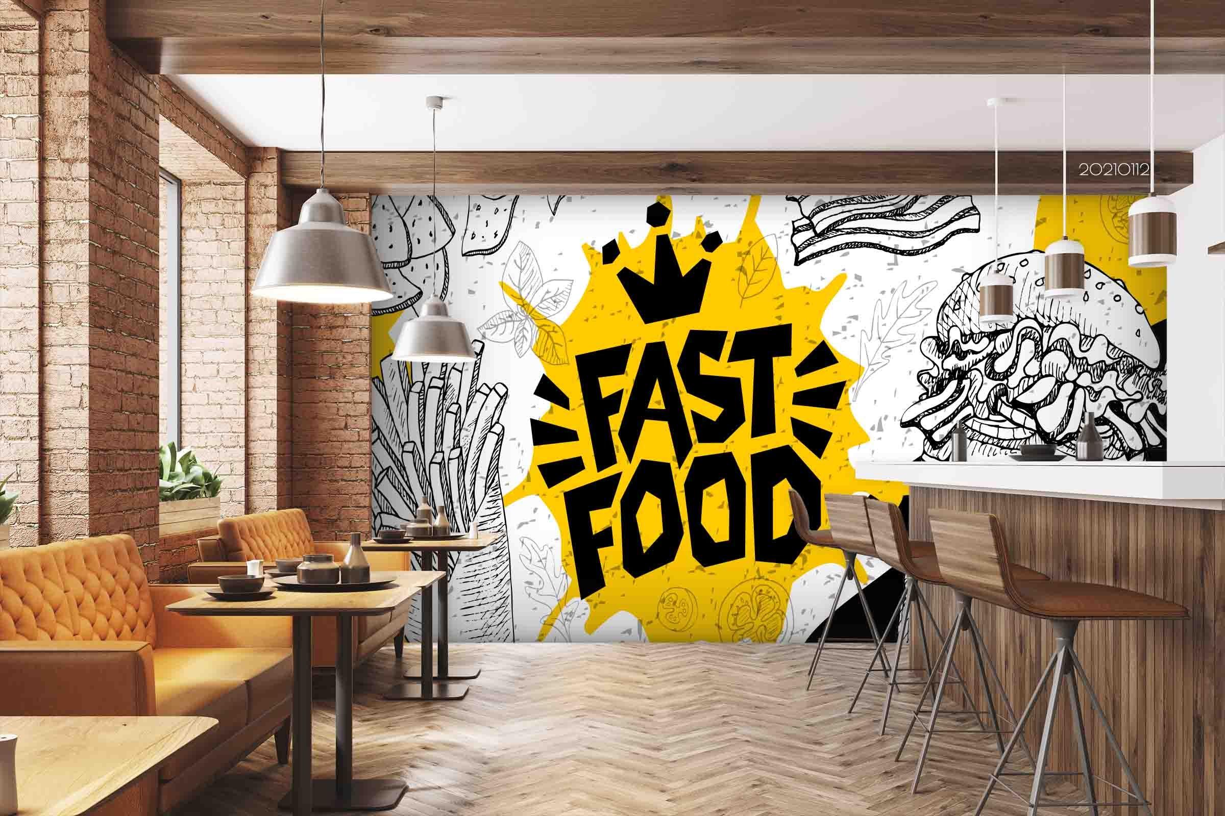 3D Fast Food Restaurant Burger Background Wall Mural Wallpaper LQH 14- Jess Art Decoration