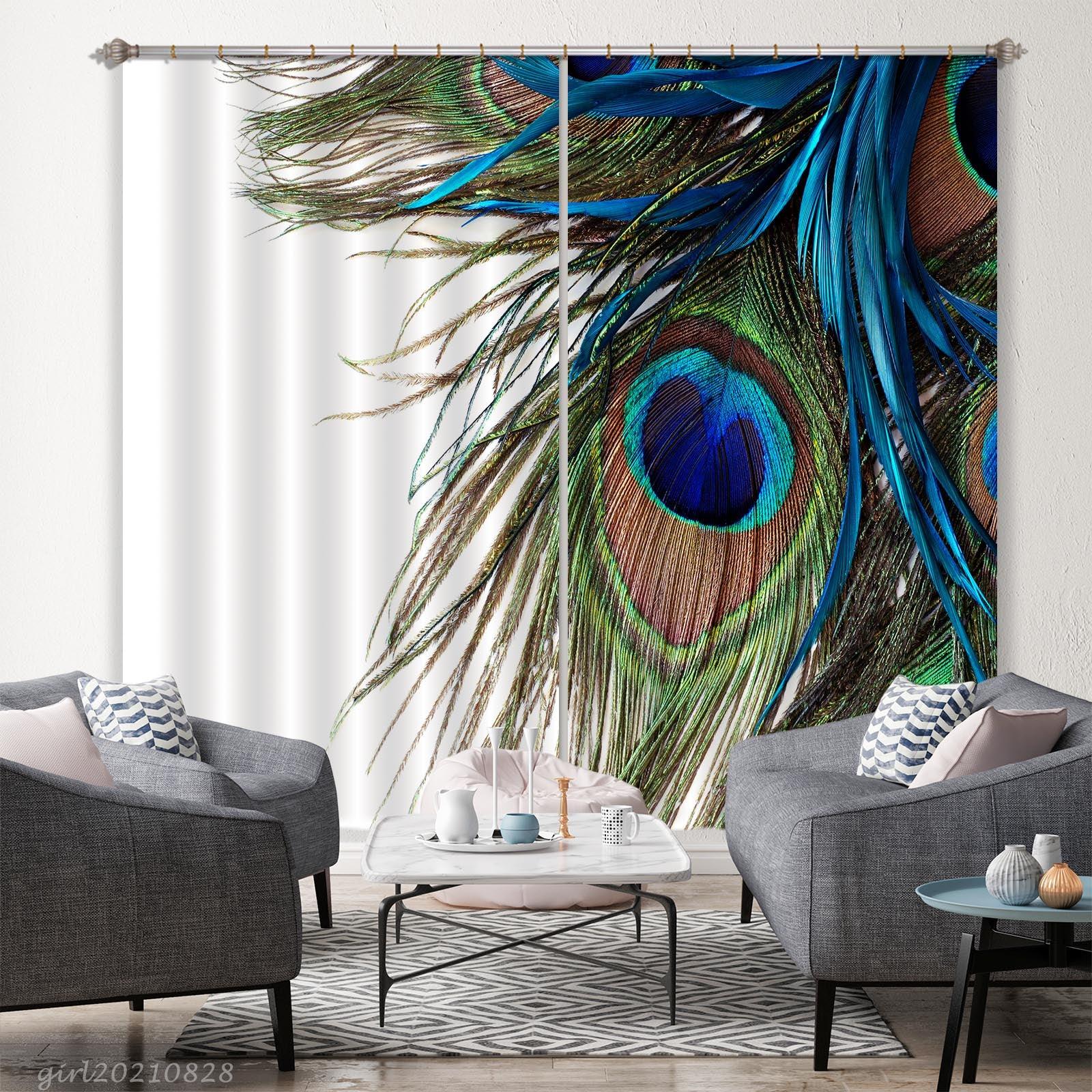 3D Animal Peacock Feather Curtains and Drapes LQH 65- Jess Art Decoration