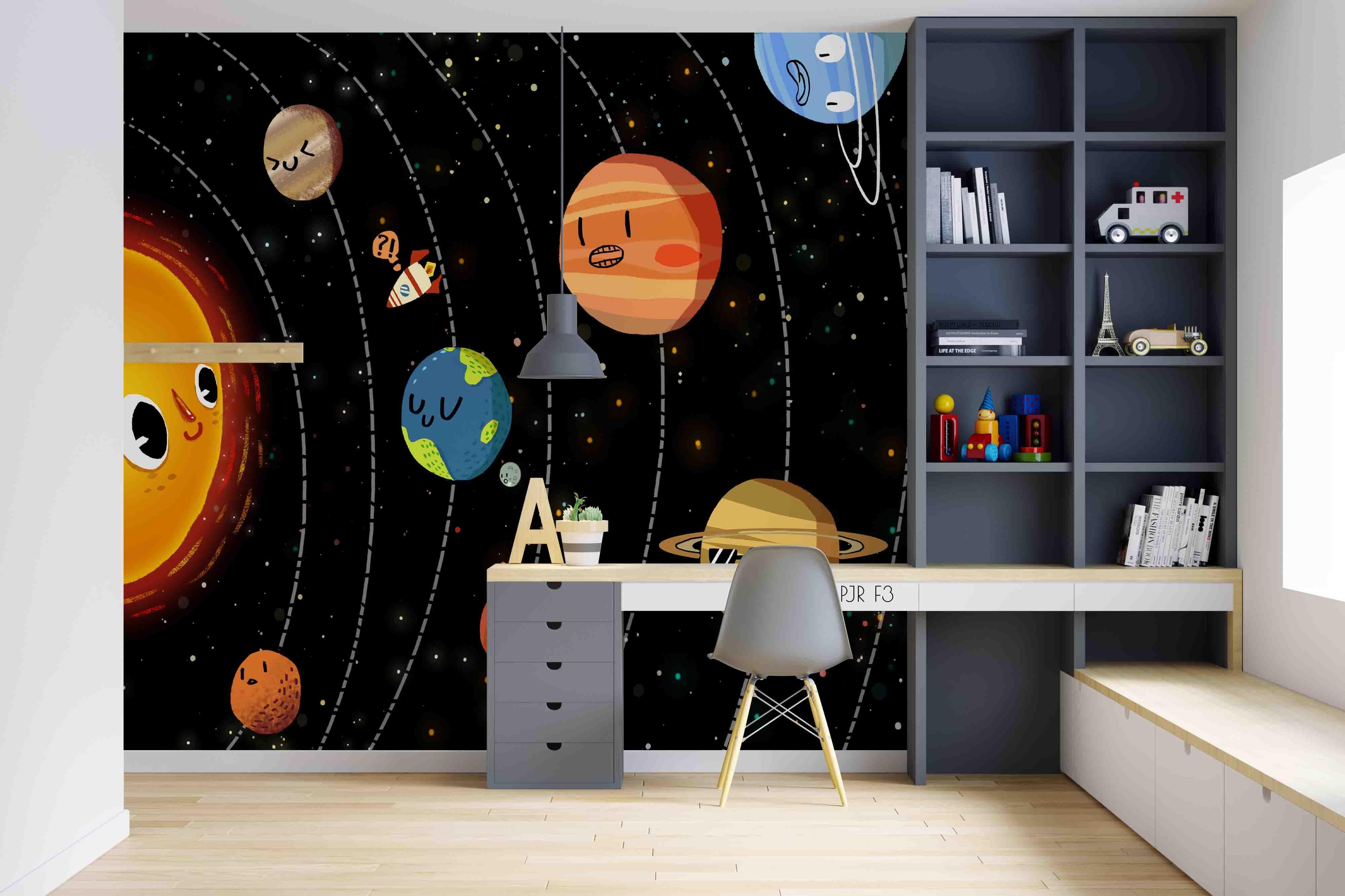 3D Cartoon Solar System cartoon solar system mural wall mural wallpaper for kids room - view 4