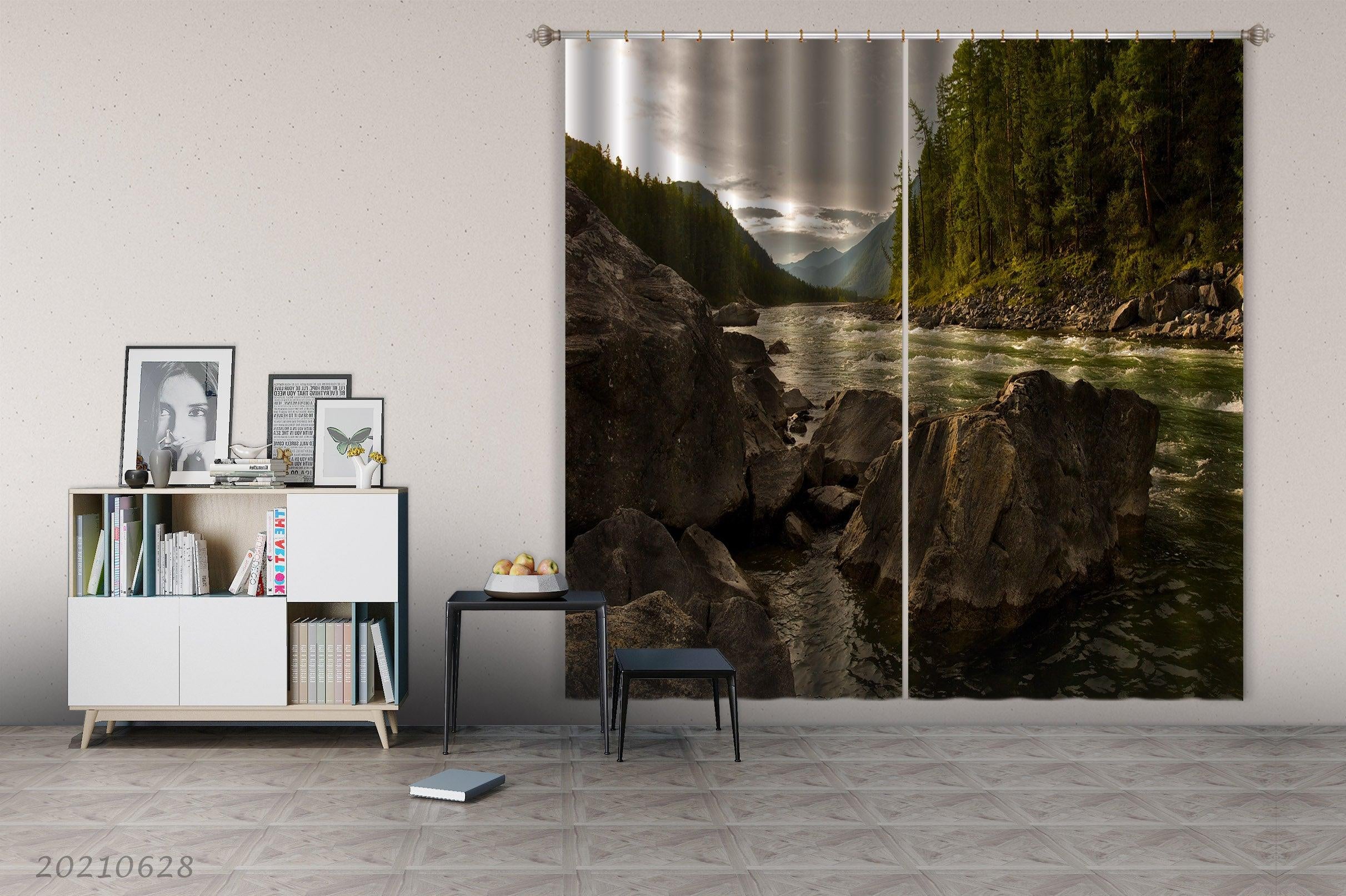3D Mountain River Nature Landscape Curtains and Drapes LQH 144- Jess Art Decoration