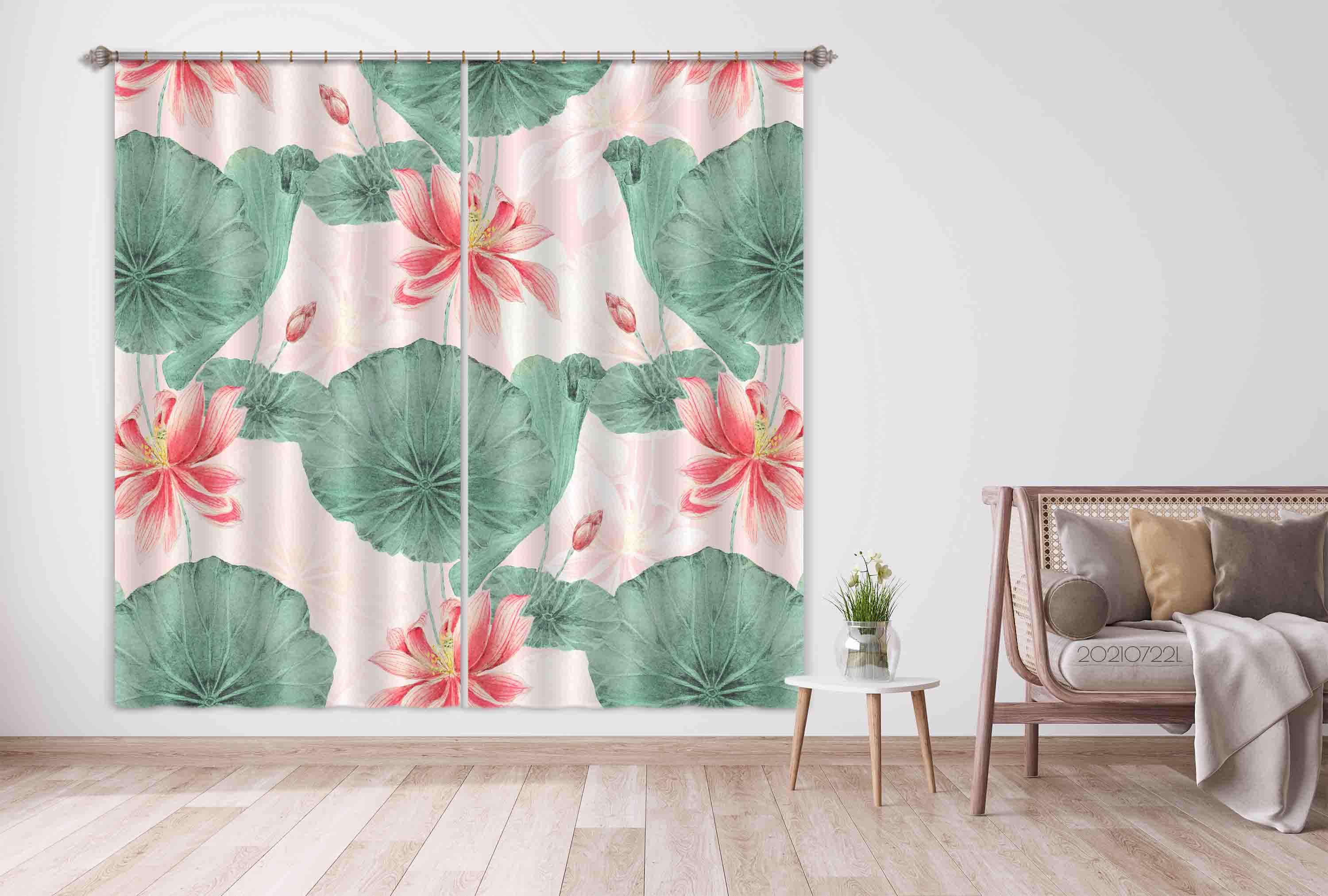 3D Pink Lotus Floral Lotus Pond Curtains and Drapes LQH 145- Jess Art Decoration