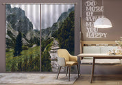 3D Green Woods Peak Trail Cloudy Curtains and Drapes GD 2755- Jess Art Decoration