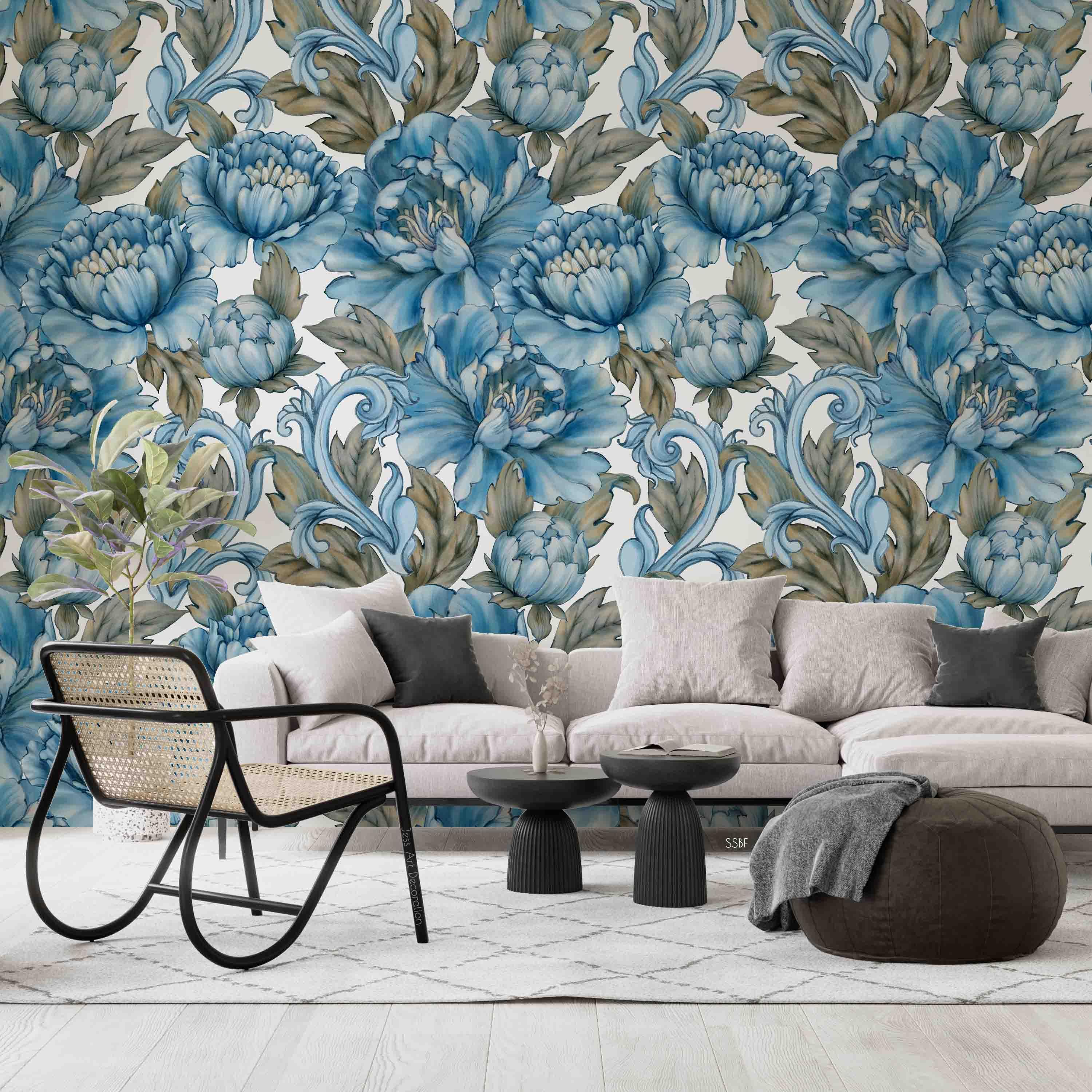 3D Vintage Blue Floral Background Pattern Wall Mural Wallpaper GD 3588- Jess Art Decoration