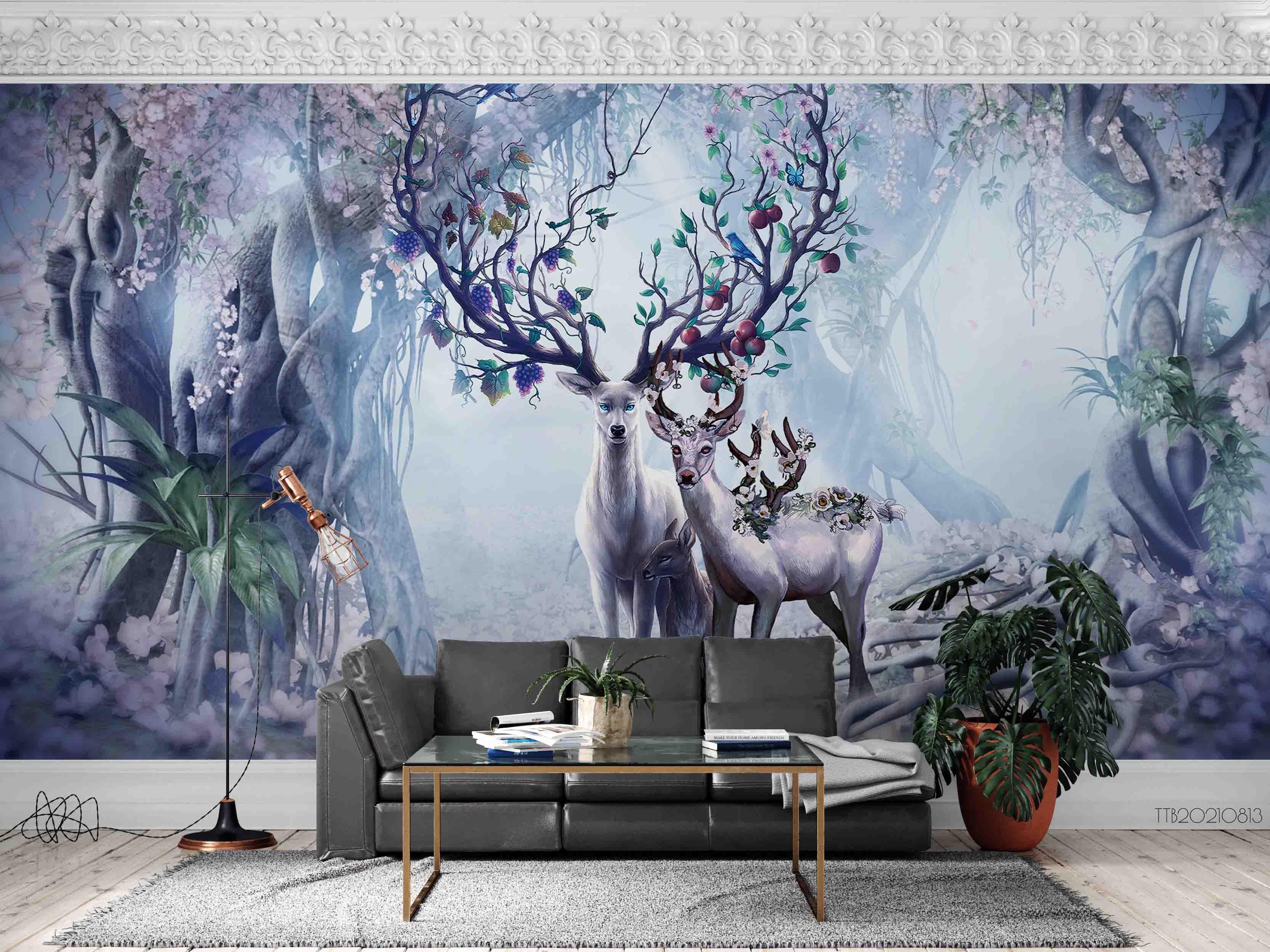 3D Northern Europe Hand-painted Fantasy Elk Forest Wall Mural WallpaperSWW5133- Jess Art Decoration