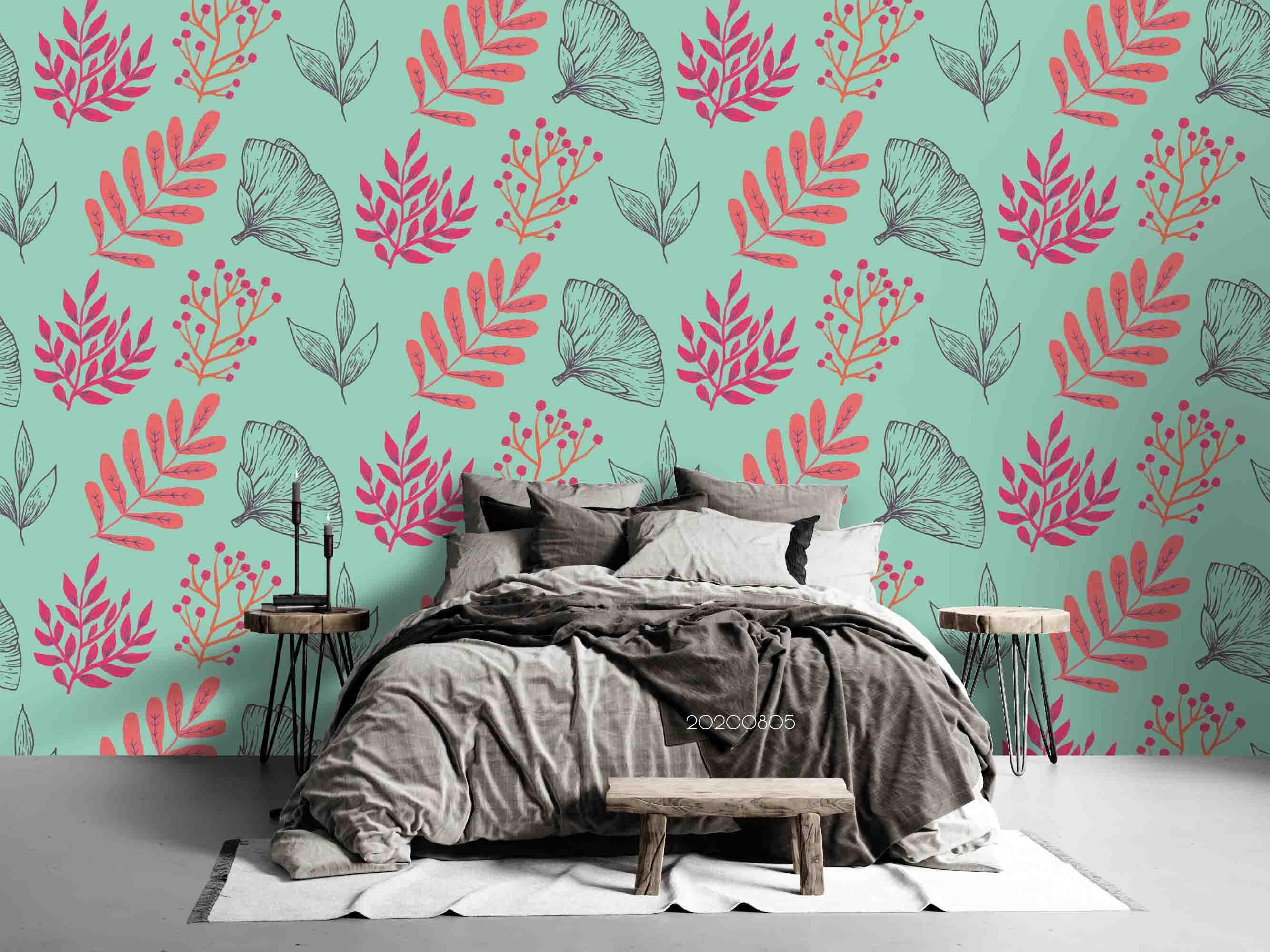 3D Green Floral Leaves Wall Mural Wallpaper SF 35- Jess Art Decoration