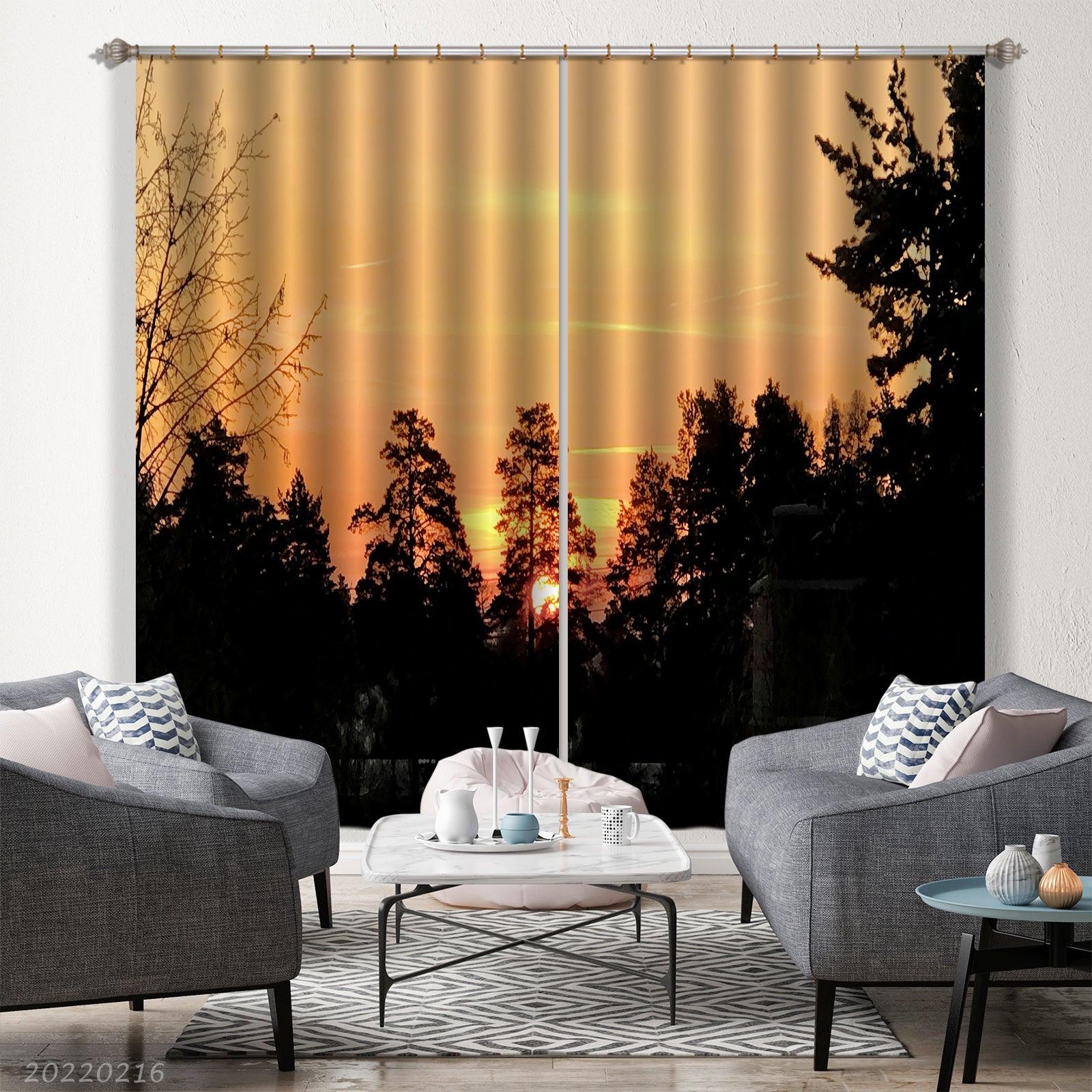 3D Woods Golden Sun Sky Scenery Curtains and Drapes GD 1977- Jess Art Decoration